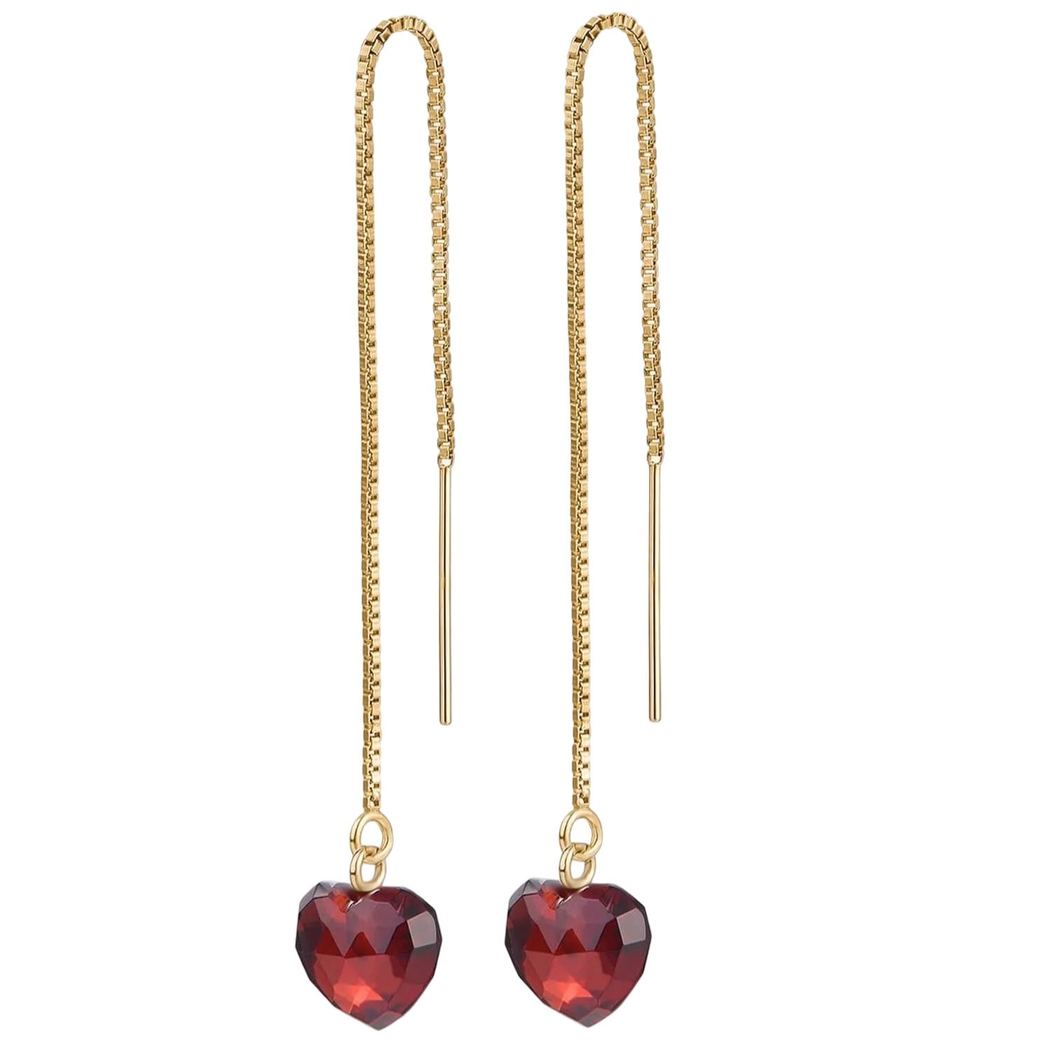Katy Faye Women's Red / Gold Louise Garnet Heart Threader Earrings