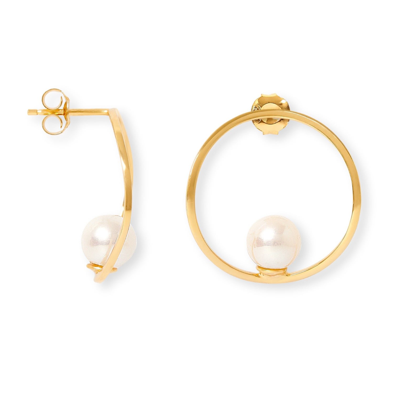 Pearls Of The Orient Online Women's Gold / White Gratia Large Gold Curved Circle Stud Earrings With Cultured Akoya Pearl
