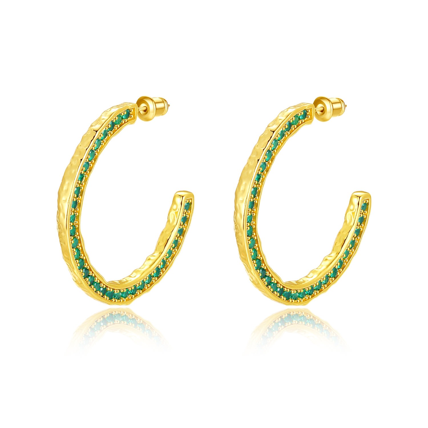 Shop Classicharms Women's Gold / Green Gold Zirconia Molten C-hoop Earrings In Gold/green