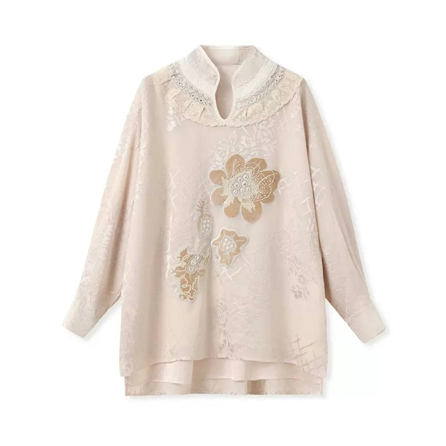 Jiaying Wang Wjy Studio London Women's Neutrals Embroidered Detail Floral Tunic In Champagne Beige