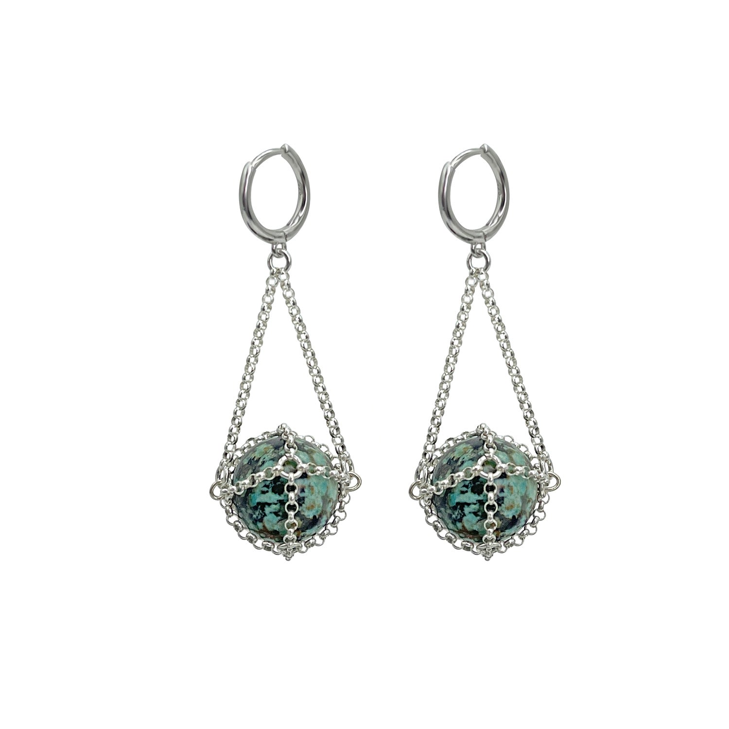Mhart Women's Green / Silver African Turquoise Earring