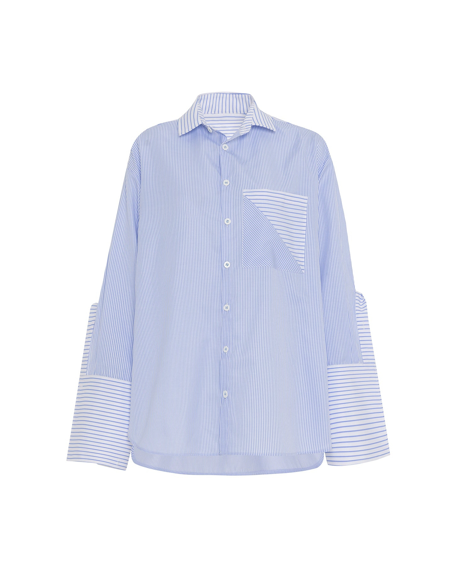 Theo The Label Echo Side Button Boyfriend Stripe Shirt In Blue