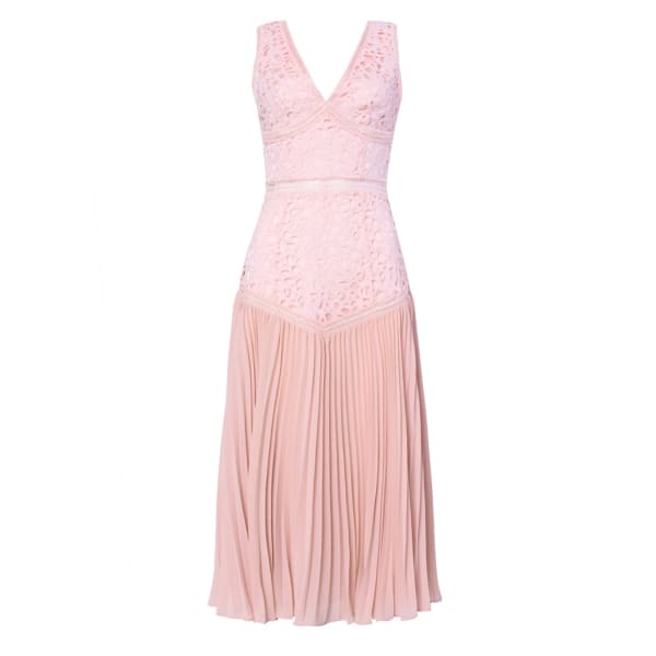 pink lace pleated dress