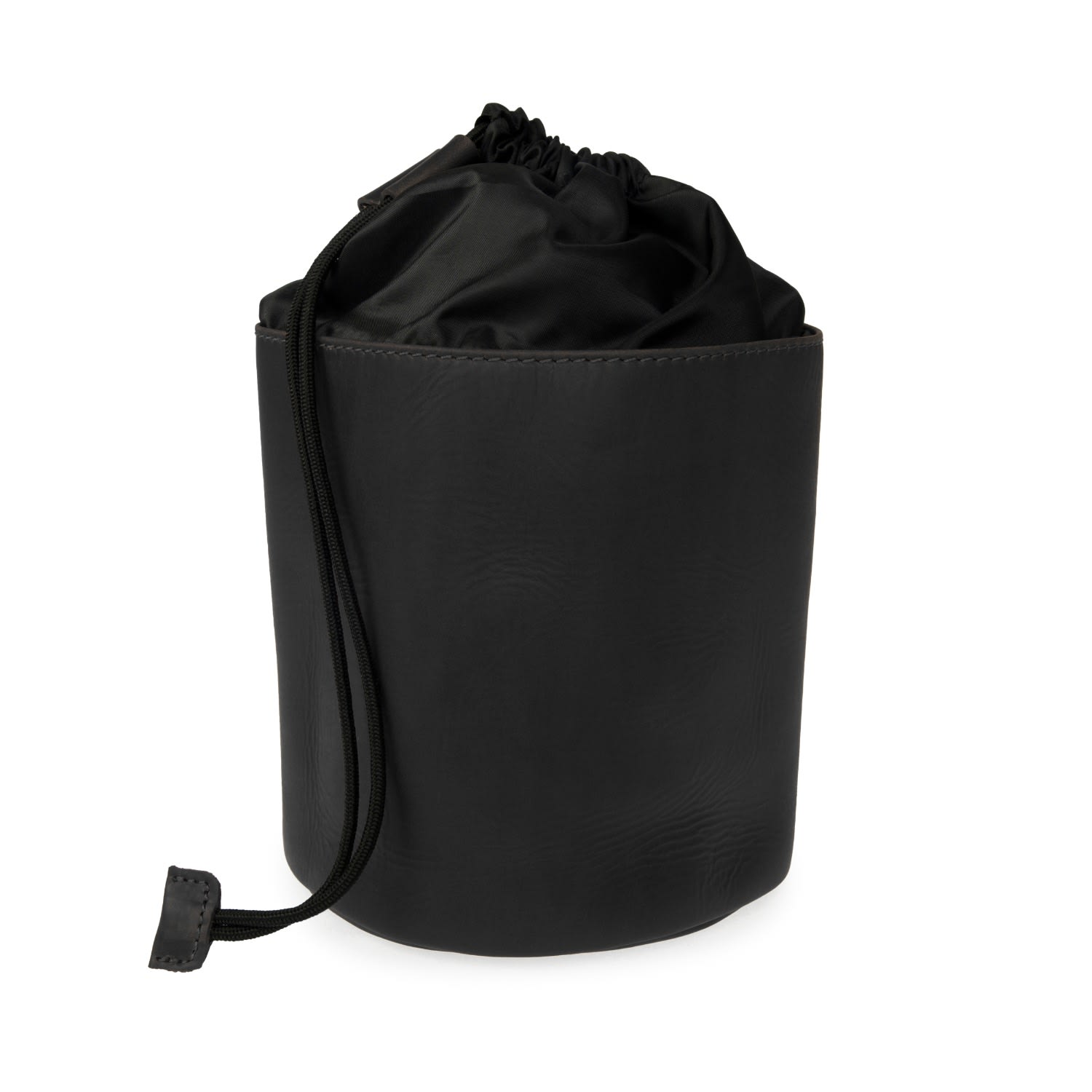 Vida Vida Luxe Black Leather Drawstring Wash Bag In Black