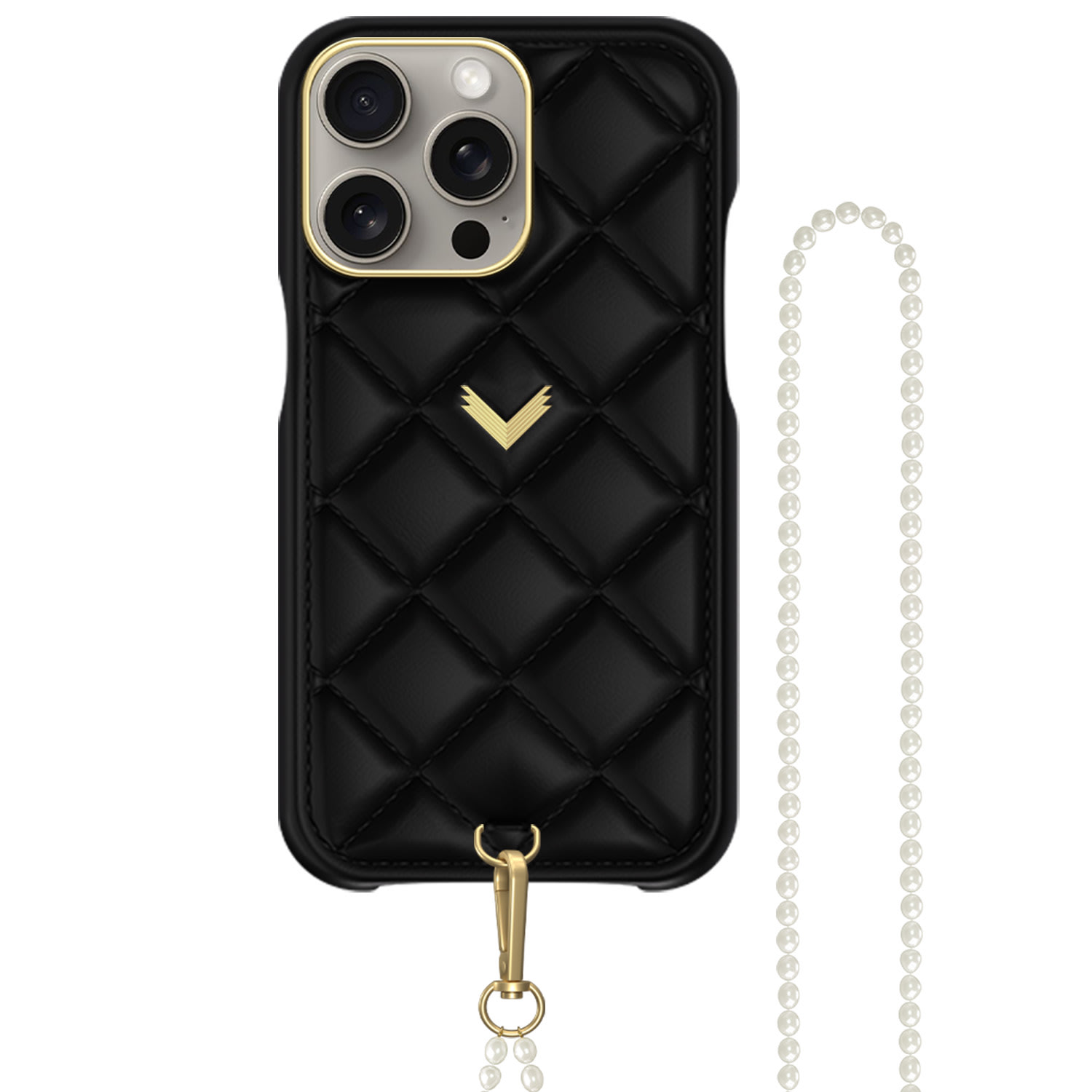 Calf Leather Phone Case, Kanda Texture, Purity Edition, Gold, Mystery Black Iphone 15 Pro Max Velante