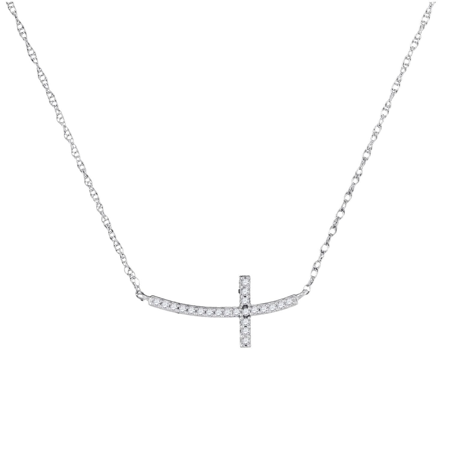 Women’s Diamond Horizontal Cross Necklace In 10K White Gold Cosanuova