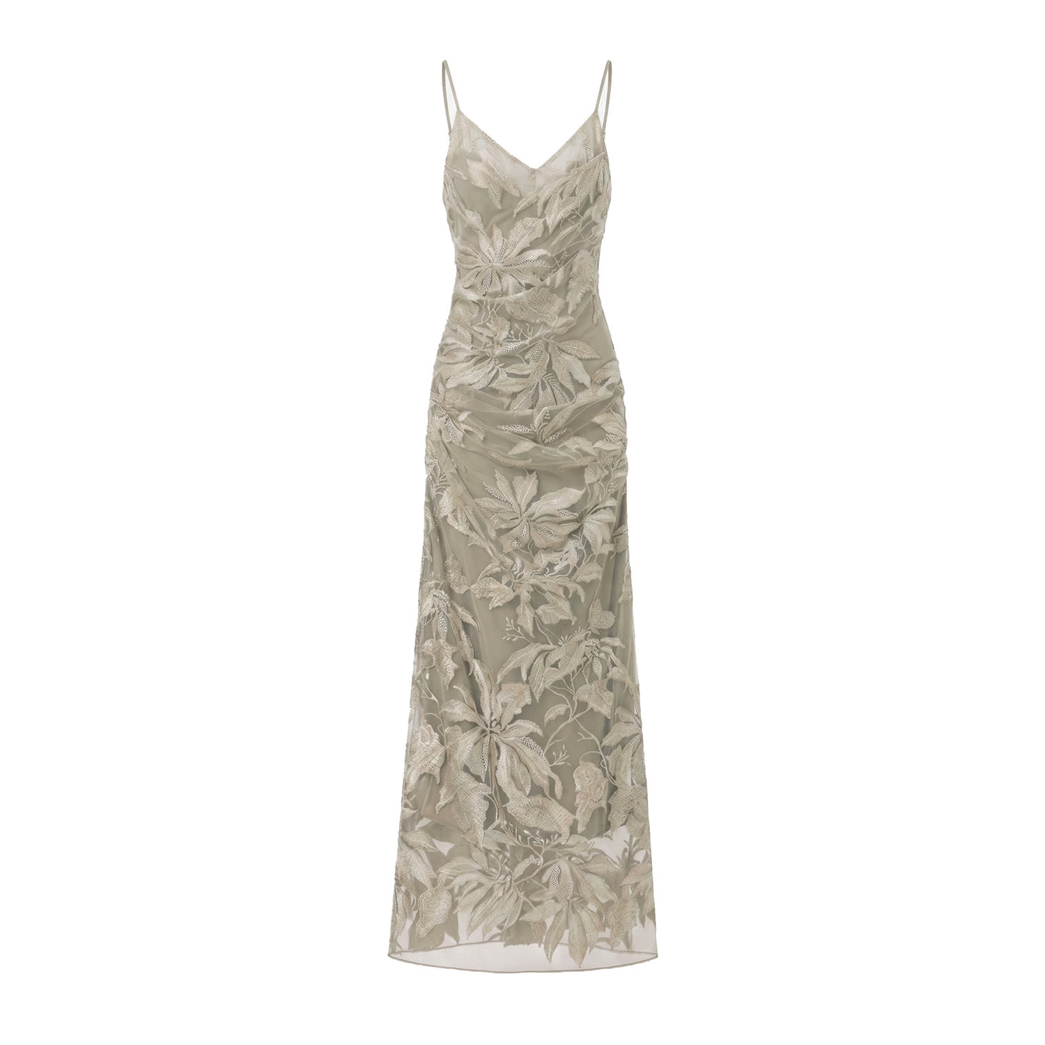 Belsize25 Women's Green / Grey Mayfair Series Floral Embroidered Mesh Maxi Dress In Multi