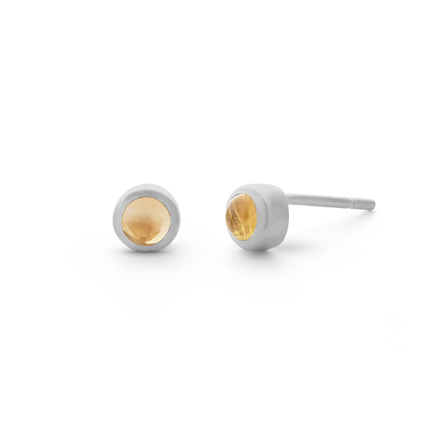 Nellou Jewellery Women's Yellow / Orange Citrine Mini Gem Dot November Birthstone Stud Earrings Sterling Silver
