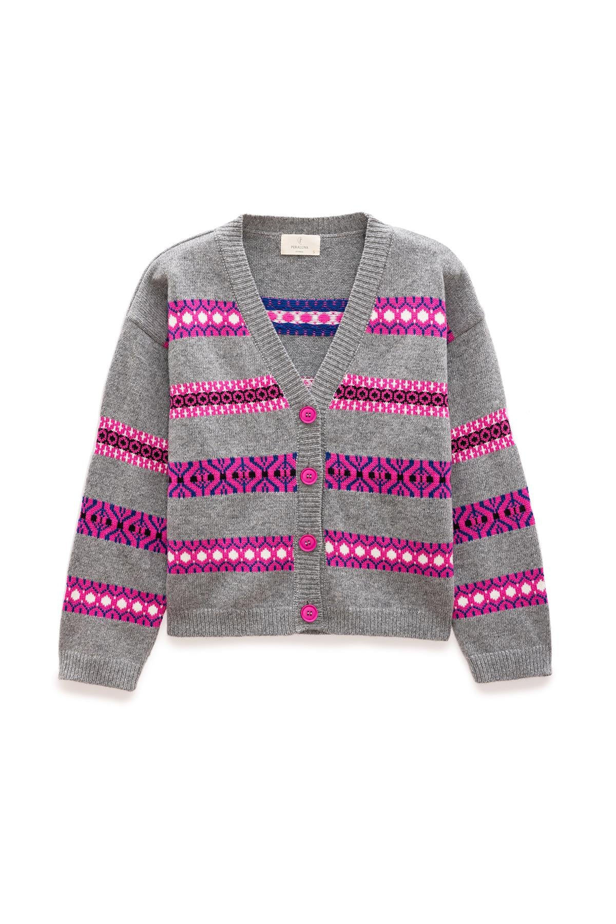 Peraluna Women's Grey / Purple Sephora Jacquard Knit Cardigan In Grey Multi In Multi