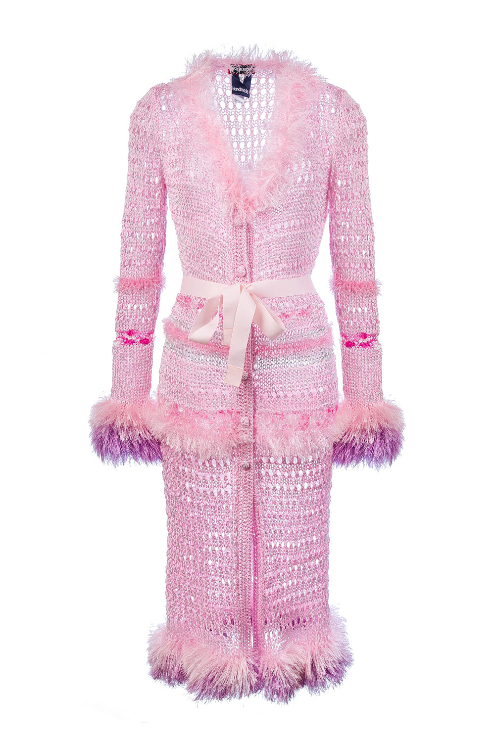 Women's Monroe Pink Handmade Knit Cardigan-Dress With Belt | Large | Andreeva