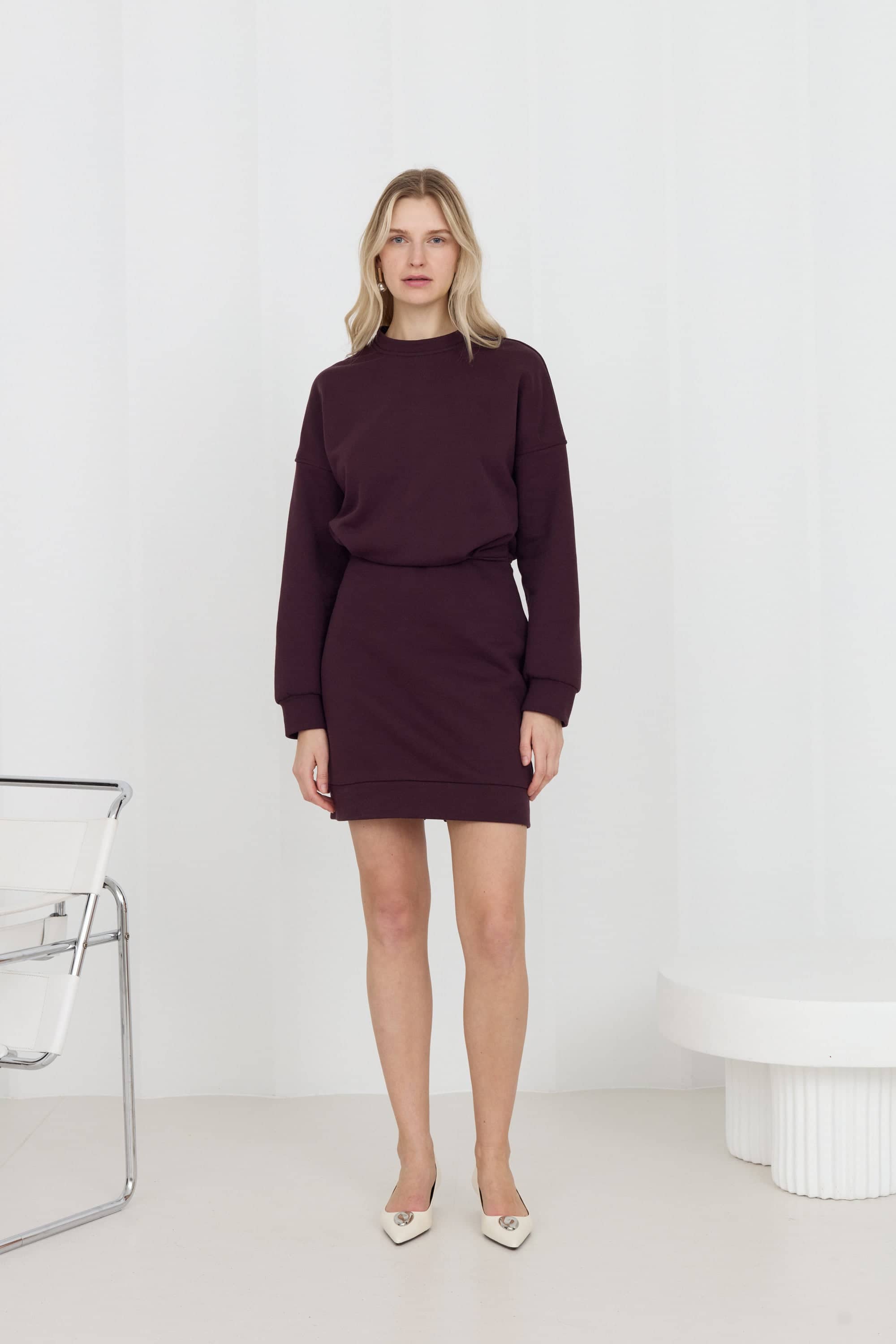 purple jersey knit dress Purple High Neck Jersey Knit A-Line Dress