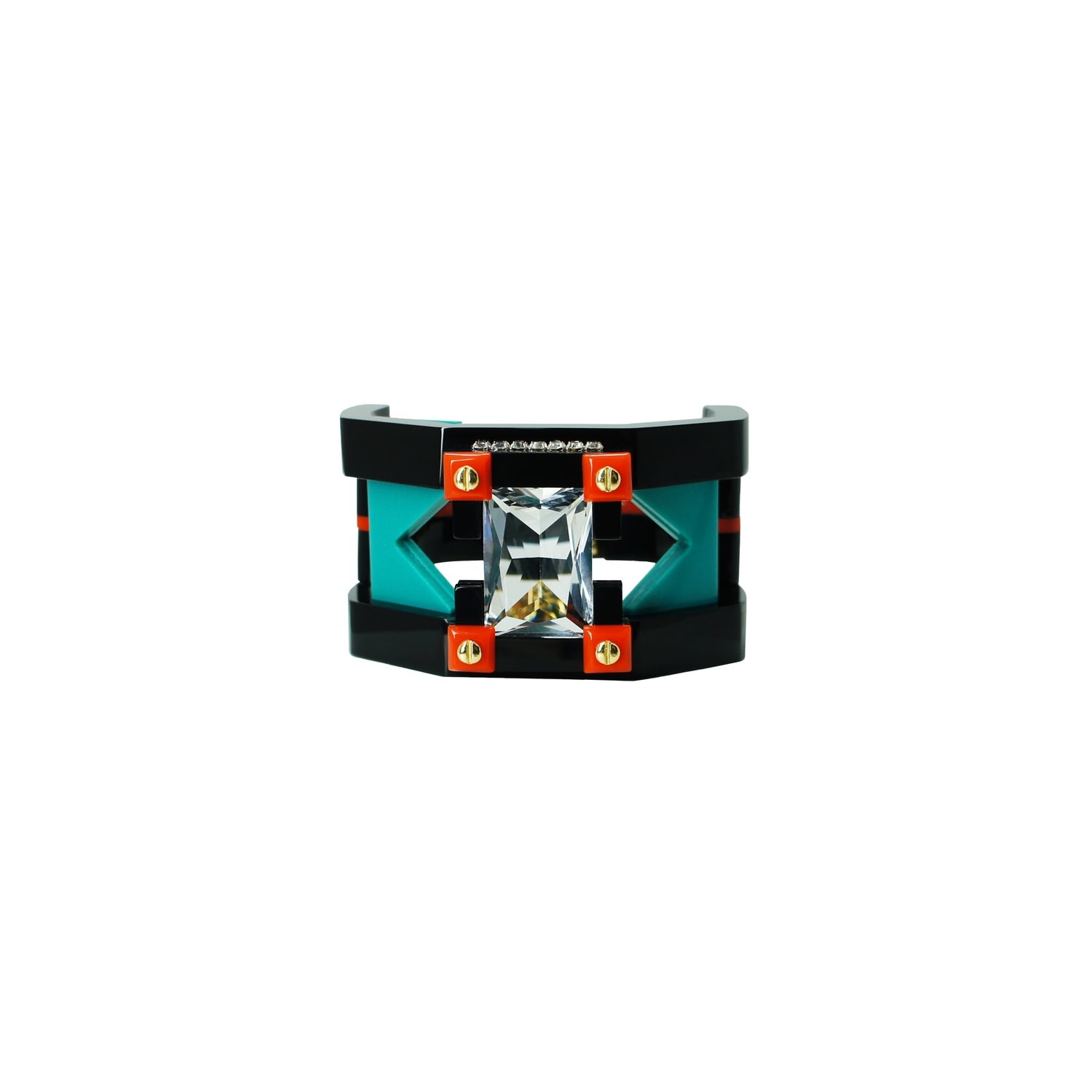 Gissa Bicalho Women's Handmade Acrylic Bracelet Deco Rectangular Shaped Stone Turquoise In Blue