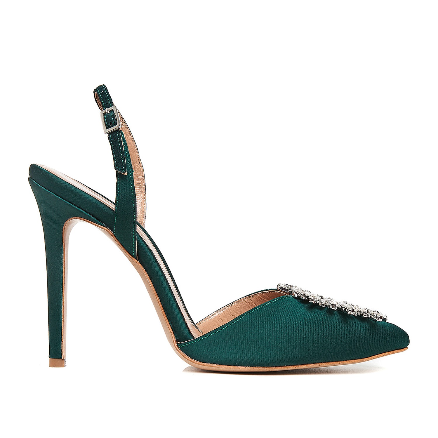 Ginissima Women's Alice Emerald Green Shoes With Crystal Brooch