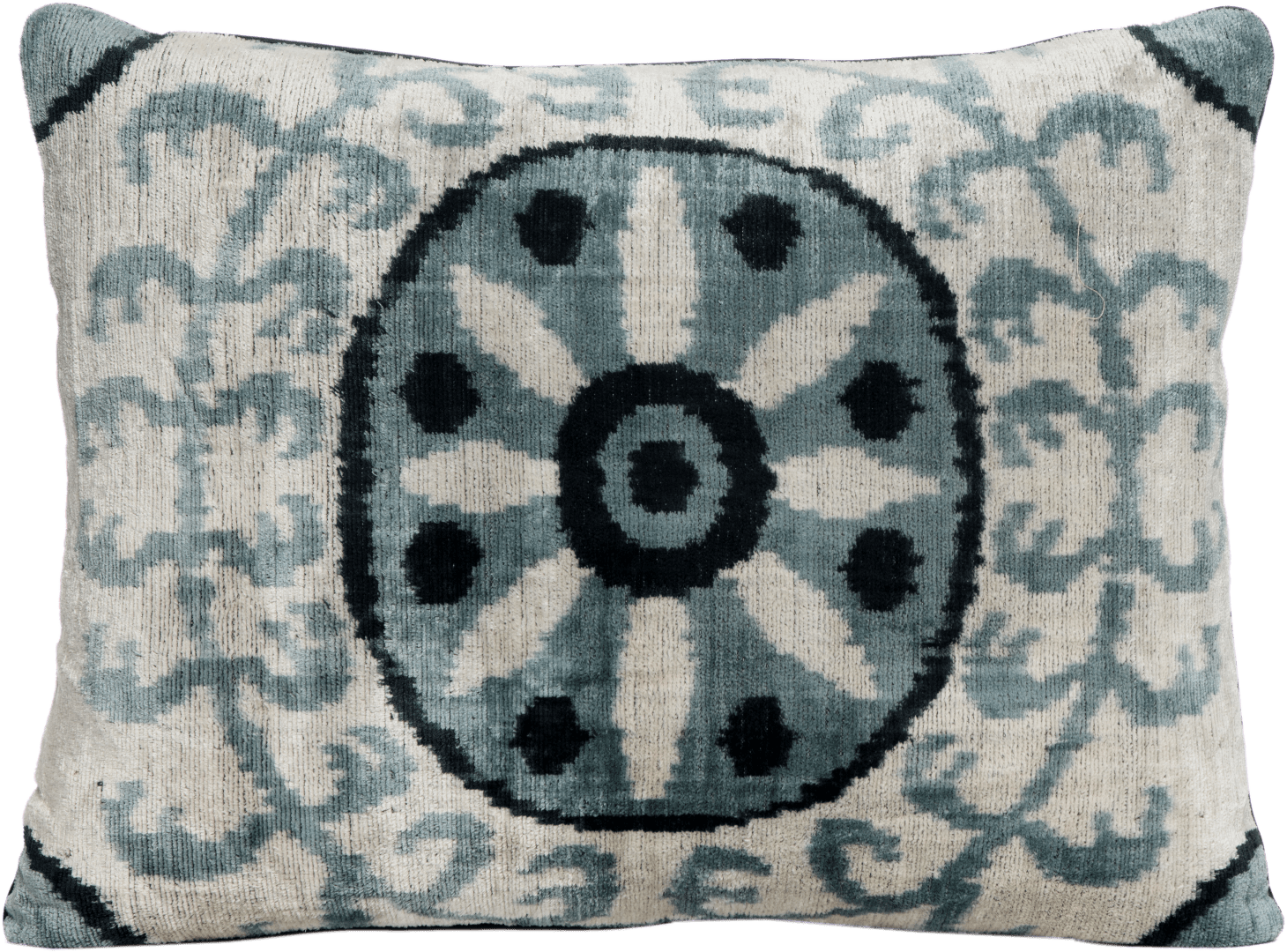 Blue Hand-Woven Silk Velvet Ikat Cushion - Central Daisy One Size Anor Living