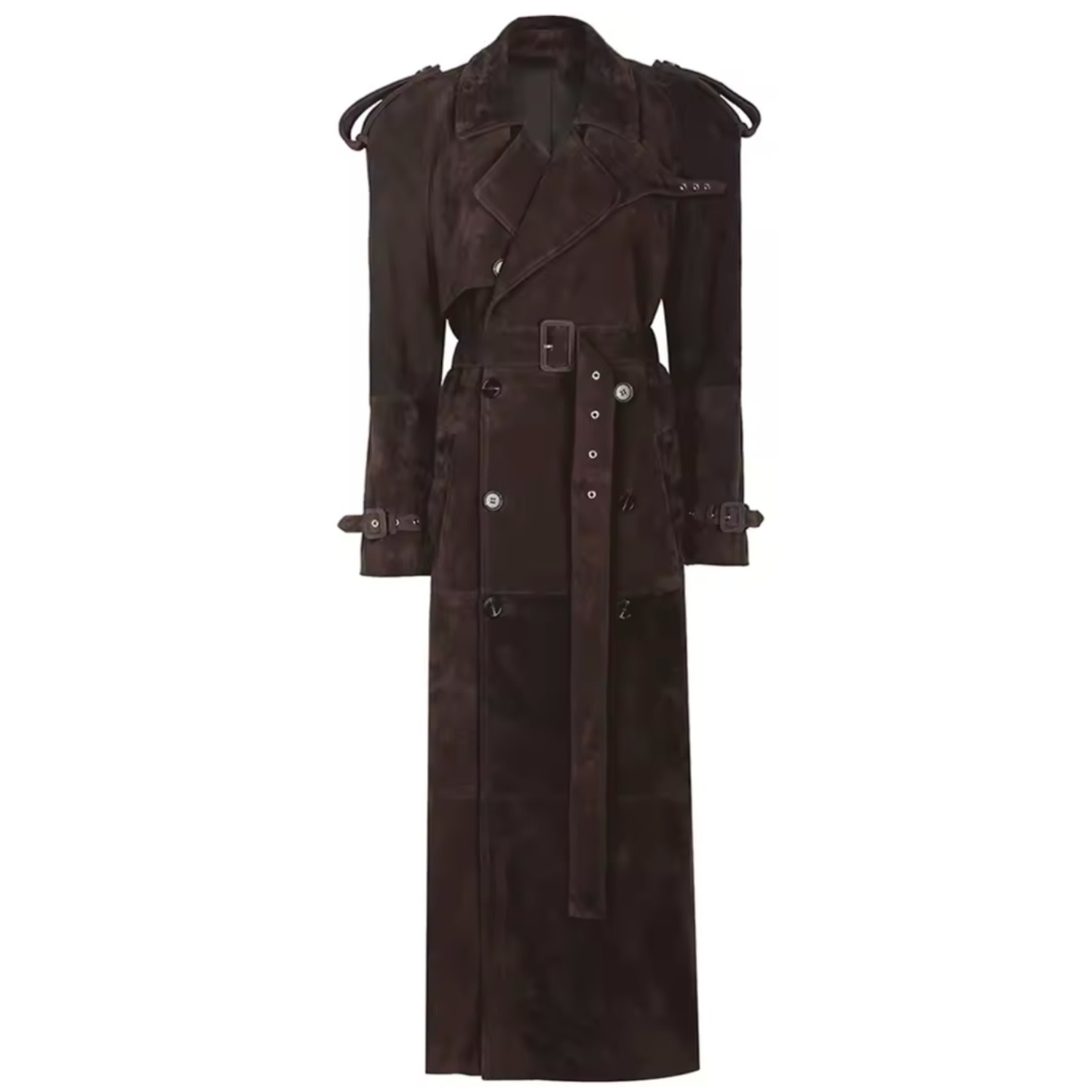 Women's Godiva Chocolate Brown Suede Trench Coat | Large | Madeleine Simon Studio