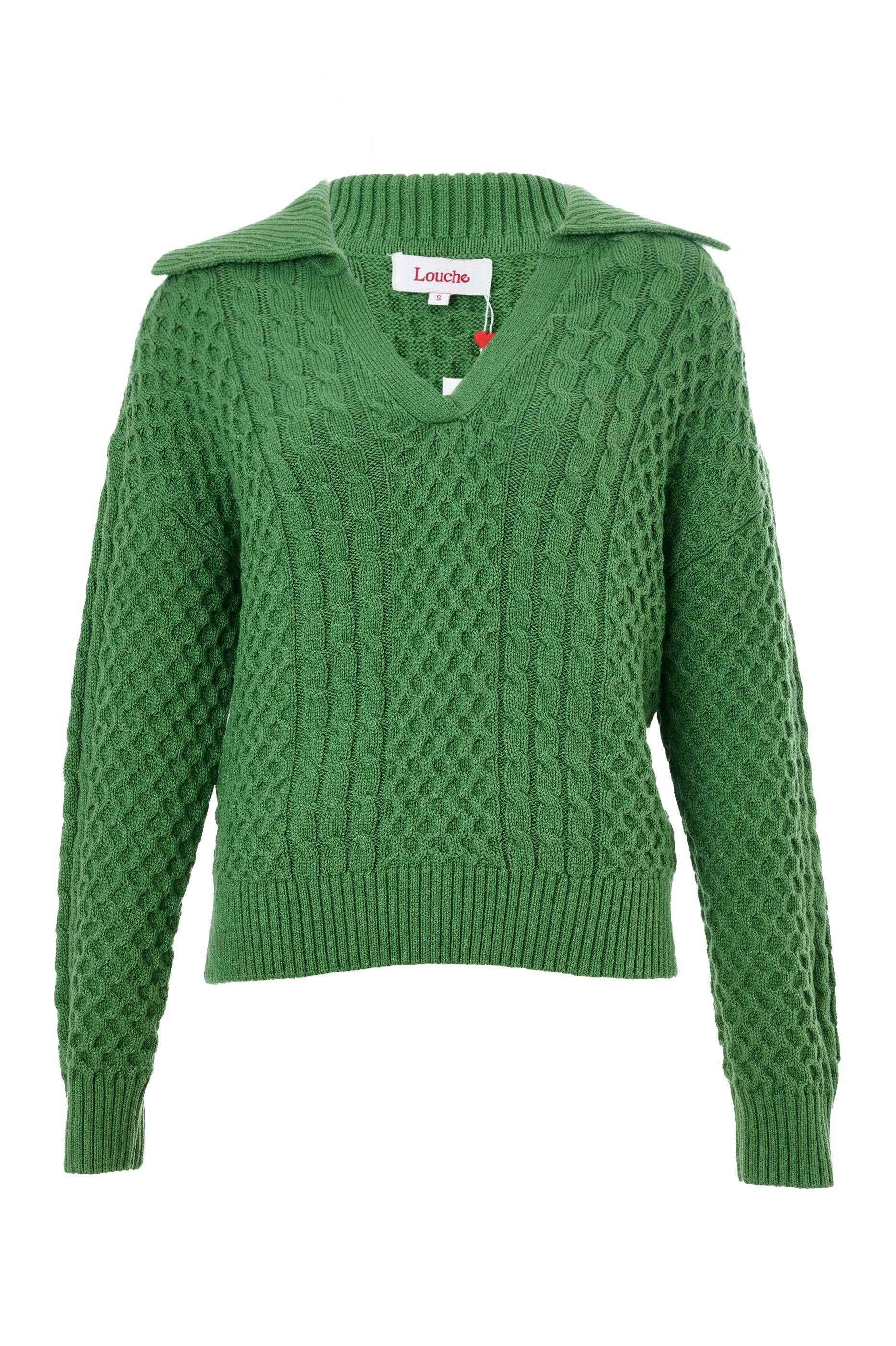 LOUCHE WOMEN'S JAMIE CABLE COLLAR JUMPER - GREEN