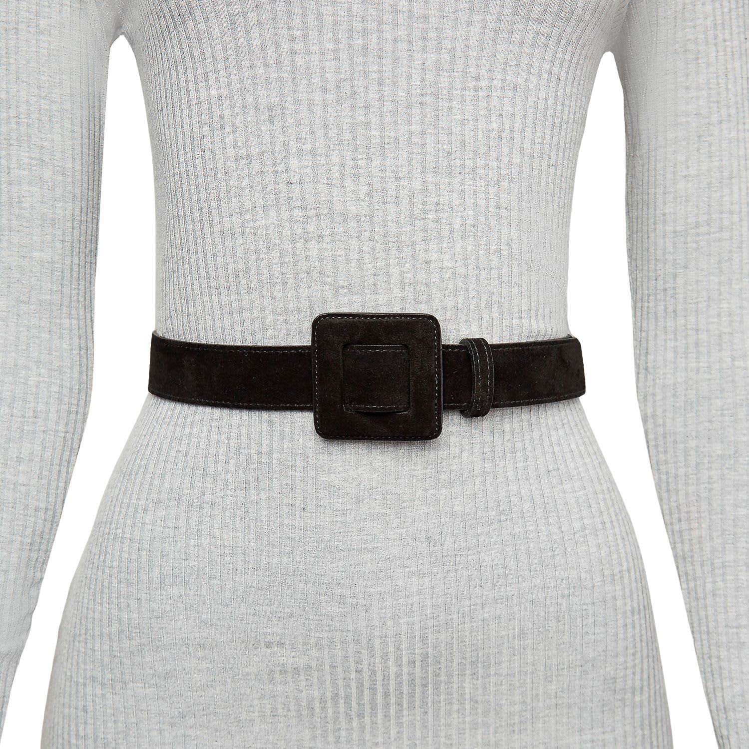 Suede Mini Square Buckle Belt - Black | BeltBe | Wolf & Badger