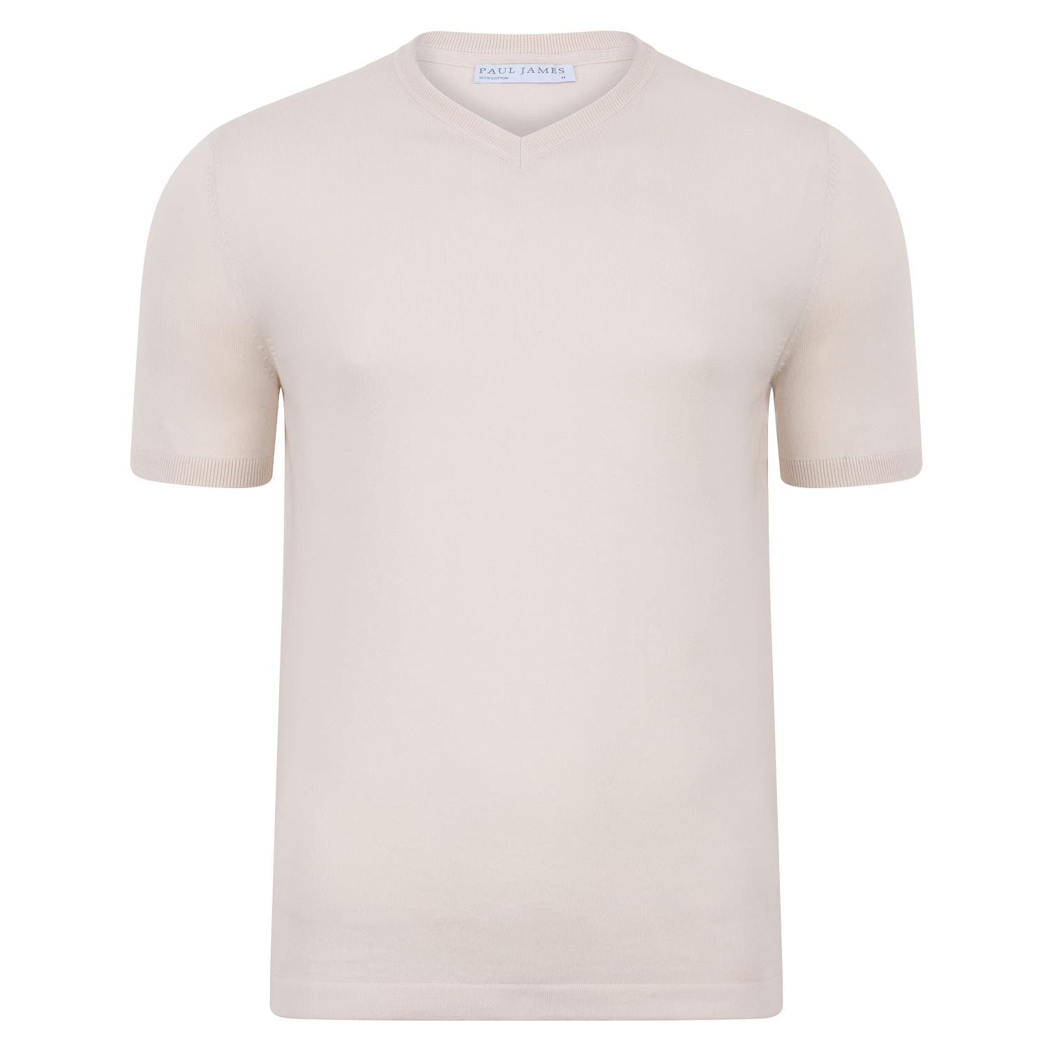 Paul James Knitwear Neutrals Mens Ultra Fine Cotton Hudson High V Neck Knitted T-shirt - Ecru In Beige