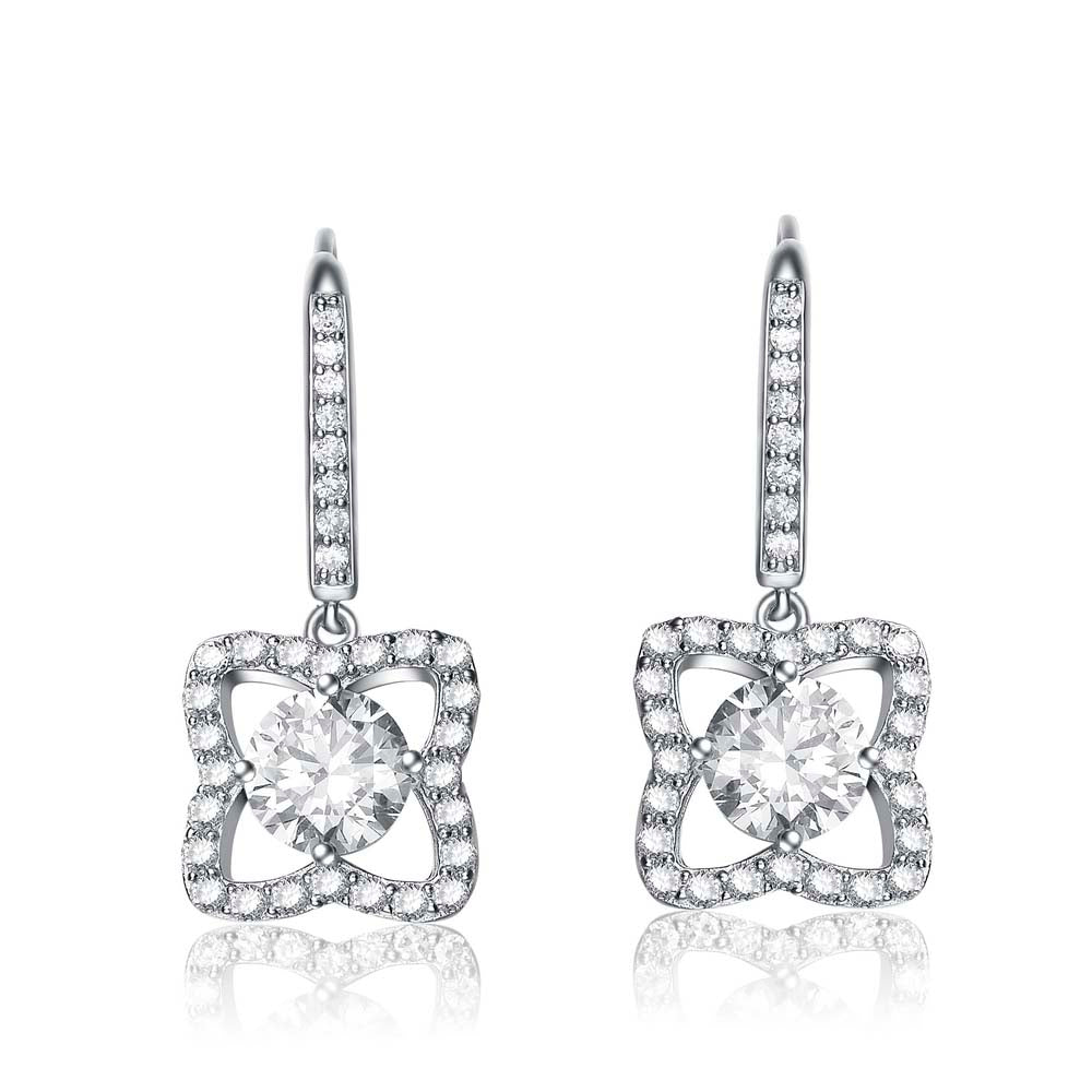 Genevive Jewelry Women's White / Silver Sterling Silver Cubic Zirconia Butterfly Drop Earrings In Multi