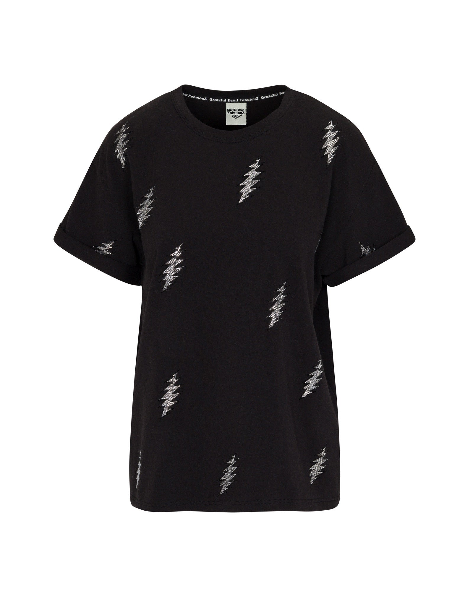 Meghan Fabulous Women's The Original Grateful Dead Thirteen Pt. Bolt Rhinestone T-shirt - Black In Black