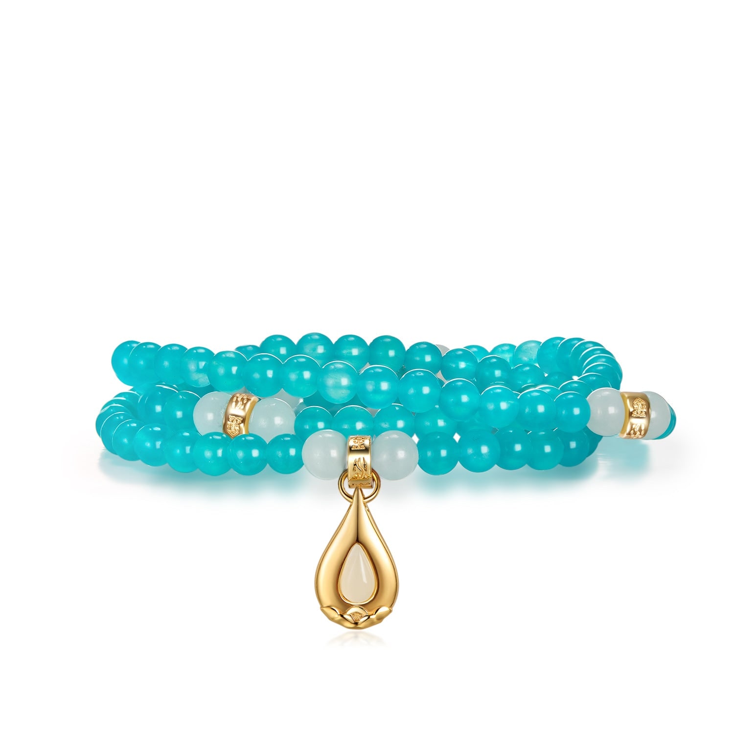 Aurozia Women's Gold / Silver Five Elements Water Aquamarine Waterdrop Pendant Three Layered Crystal Bracele In Blue