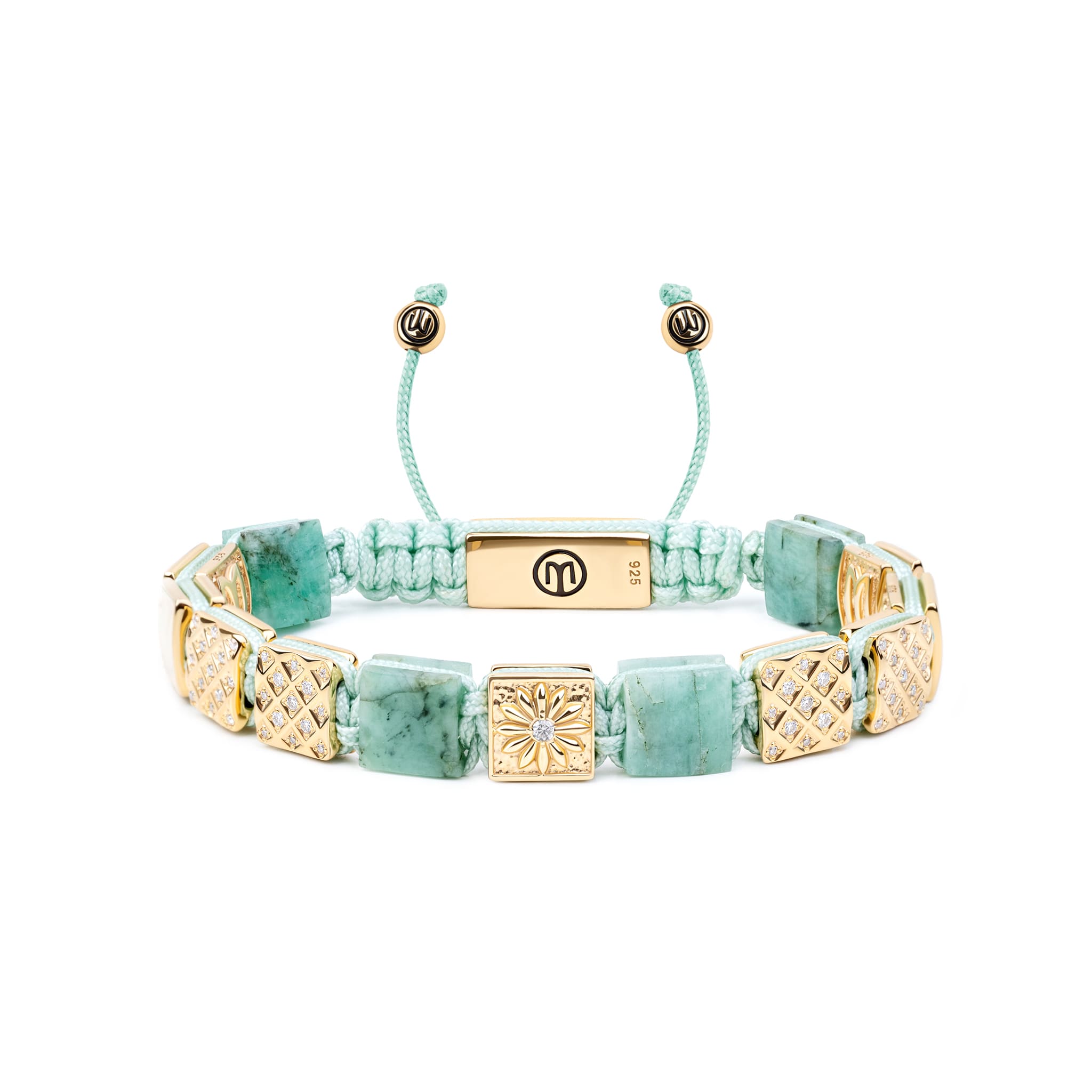 Mahigan Women's Green / Gold Flat-bead Macrame Bracelet With Emeralds In Gold