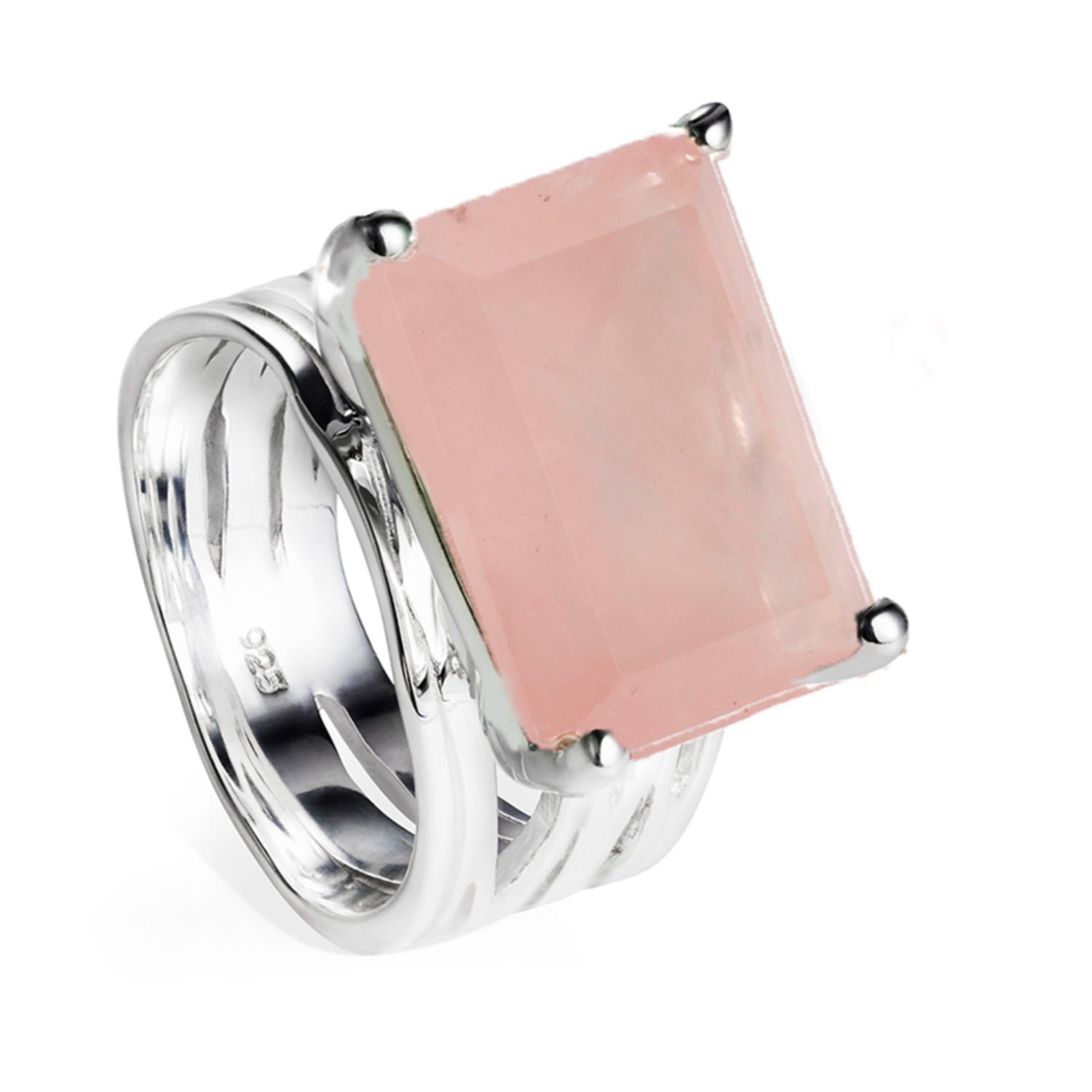 Women’s Sterling Silver Cocktail Ring Rose Quartz Gemstone Pietra Neola Design