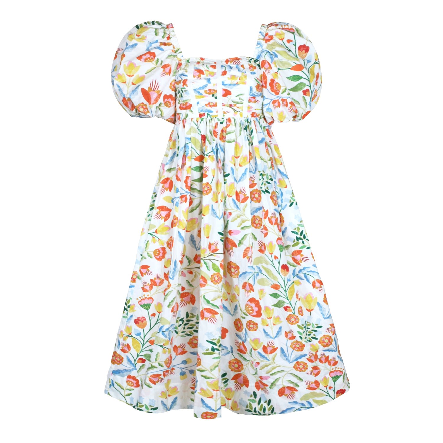 Jessie Zhao New York Women's White Flower Land Square Neck Cotton Midi Dress In White