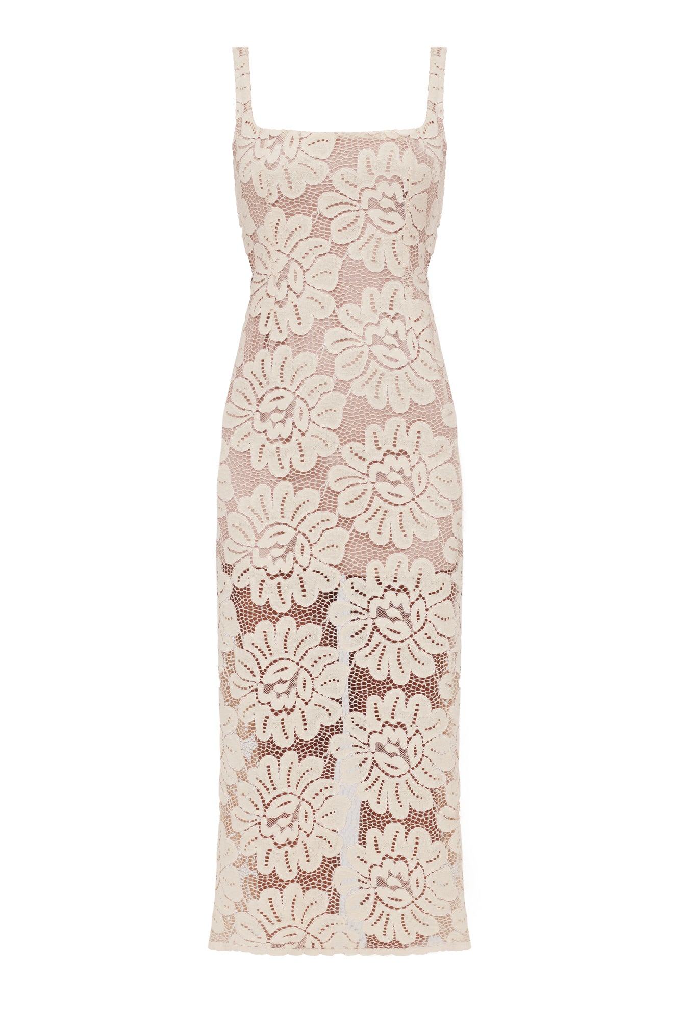 Undress Women's Neutrals Otilia Pastel Lace Dress The Square Scoop Neckline Midi Dress