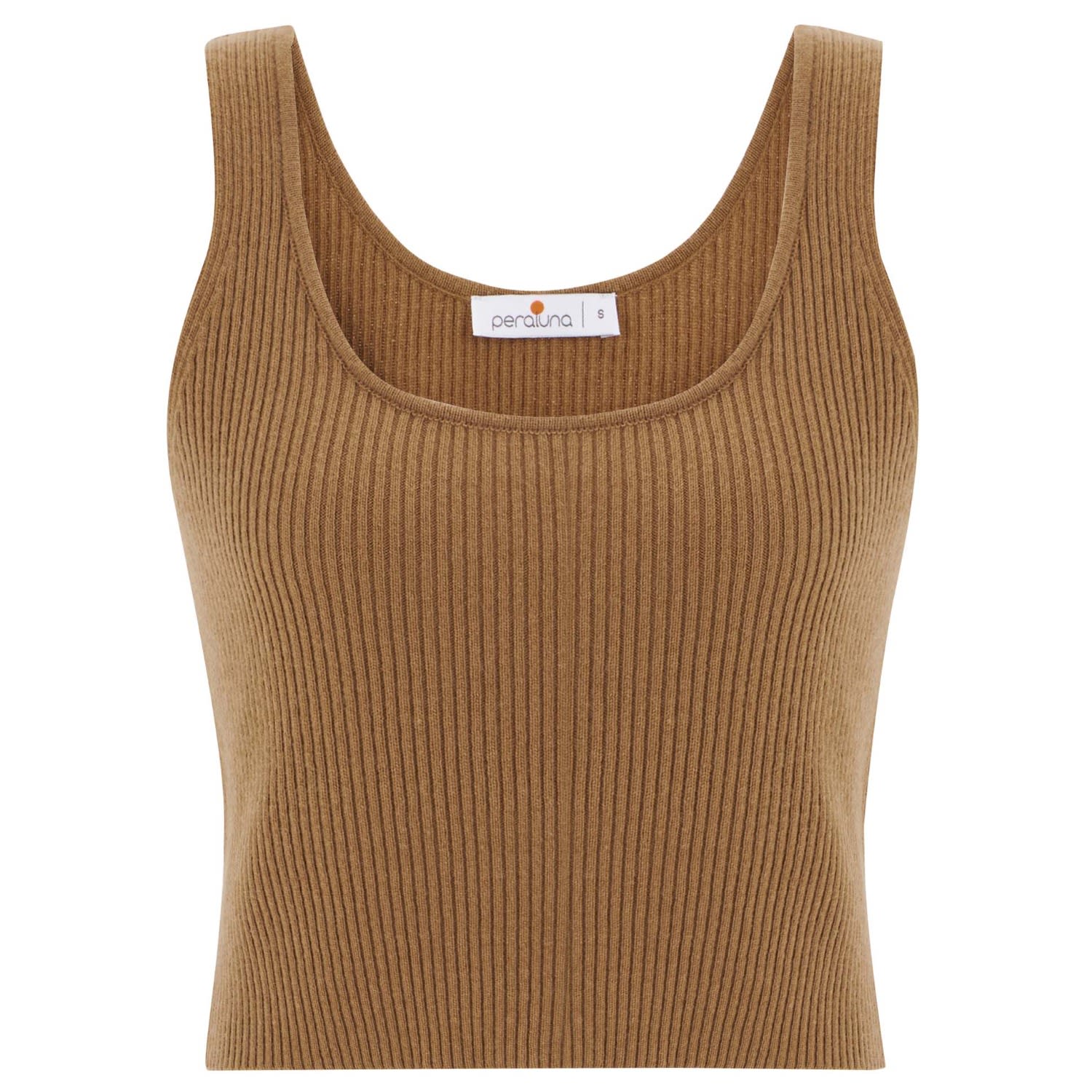 Women’s Brown Cashmere Blend Crop Fit Ribbed Knitwear Singlet - Camel Small Peraluna