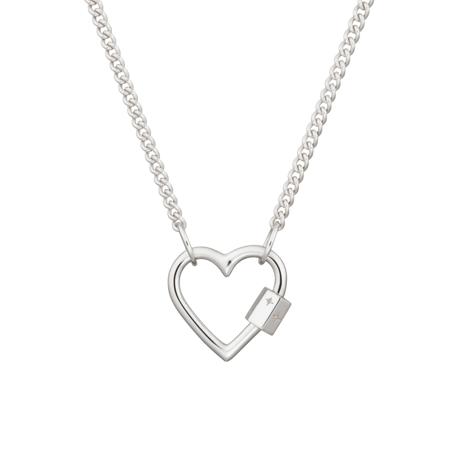 Women’s Sterling Silver Heart Carabiner Curb Chain Necklace Lily Charmed