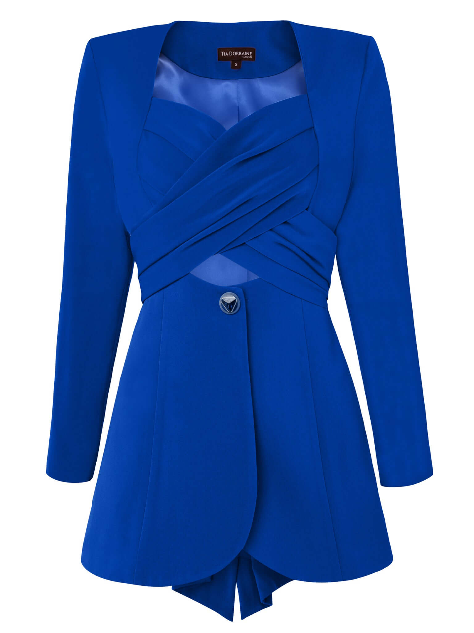 Tia Dorraine Women's Blue Royal Azure Cross Wrap Statement Blazer In Blue