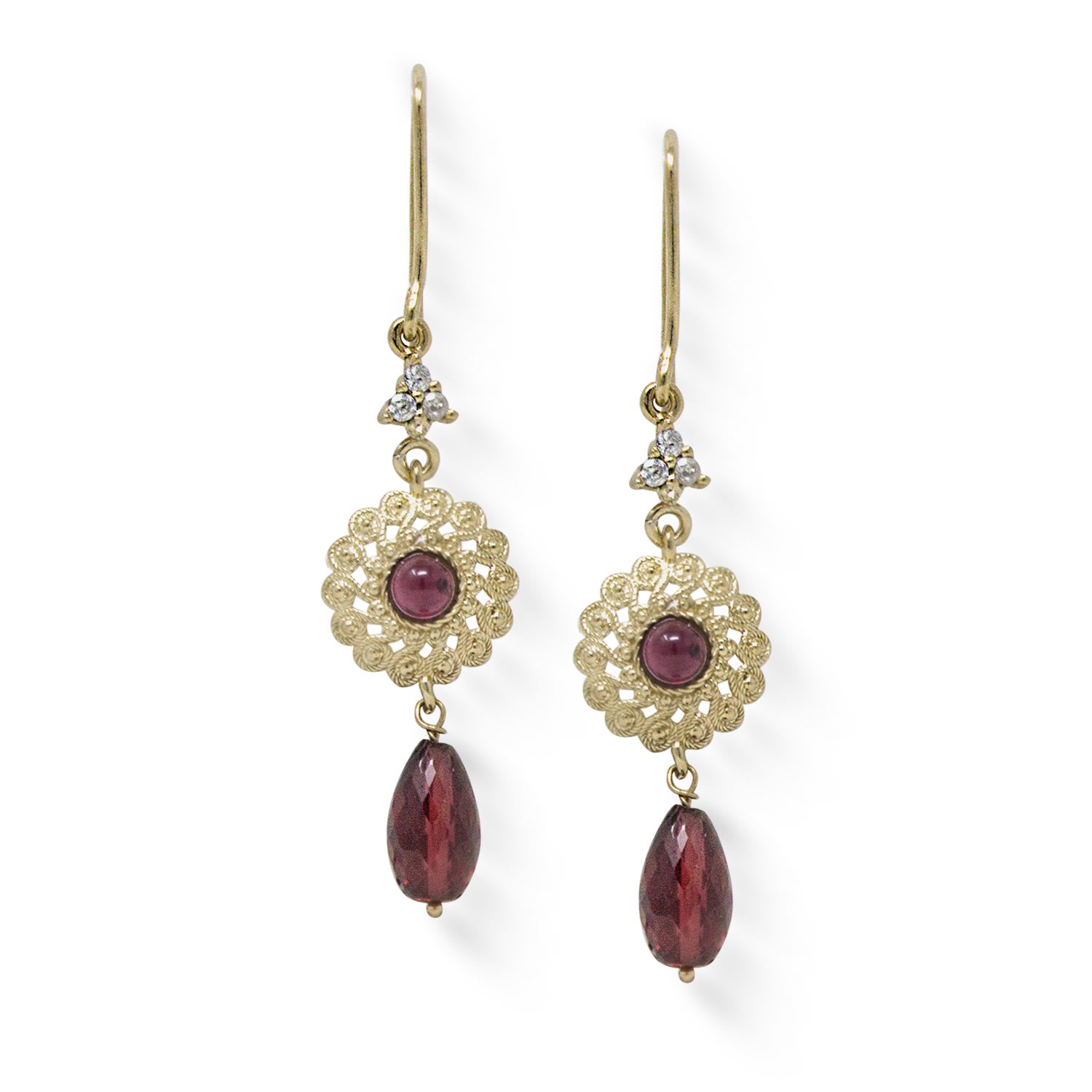 Vintouch Italy Women's Red Filigrana Gold-plated Garnet Earrings In Red