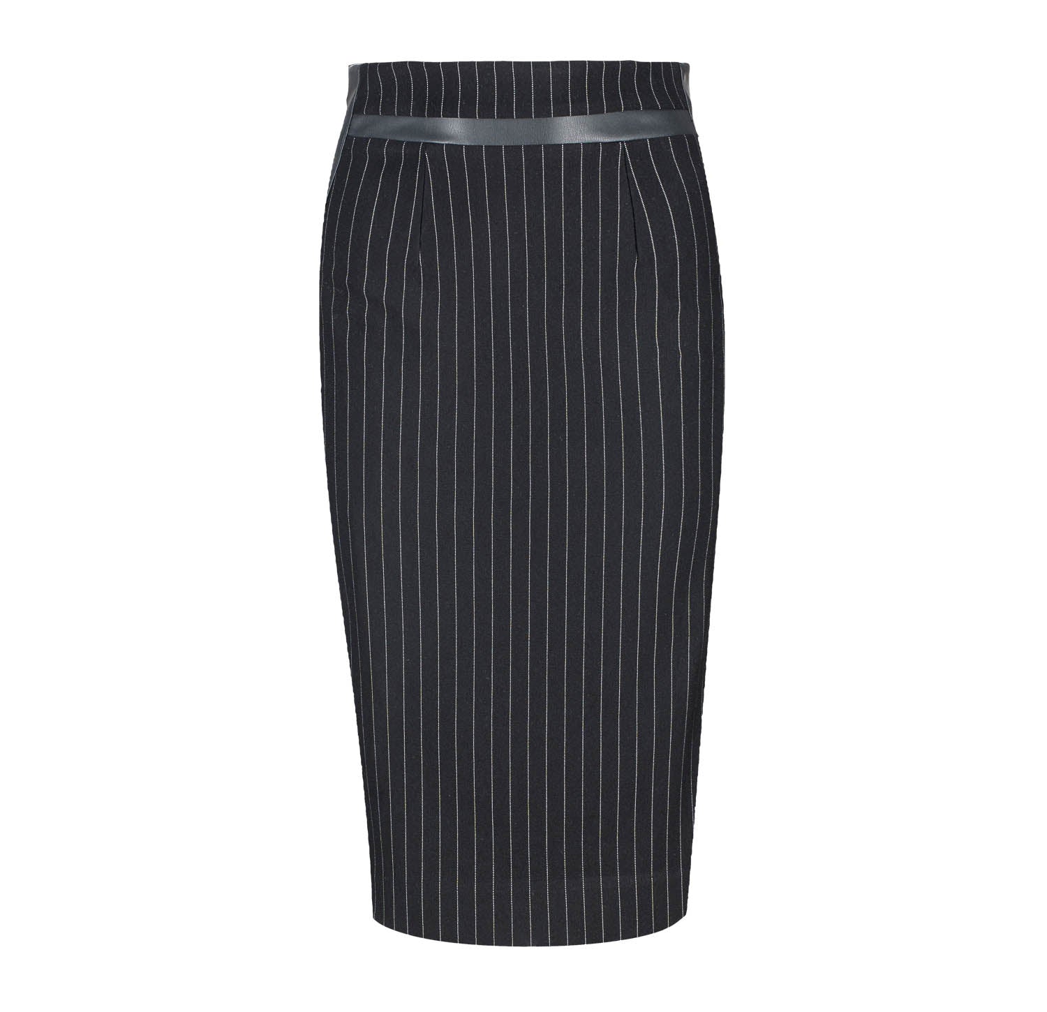 Striped Black Pencil Skirt With Leather Detail | Conquista