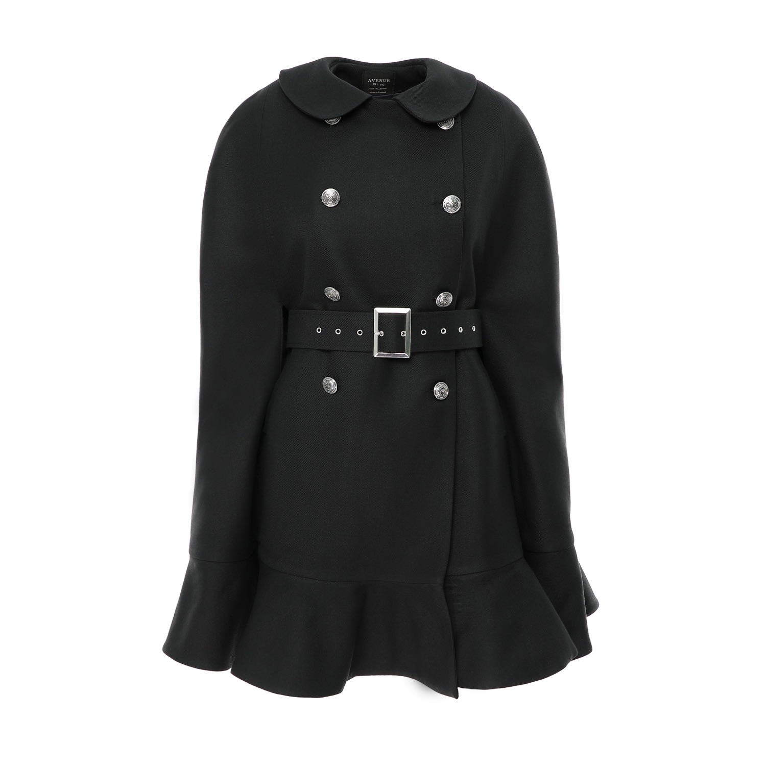 Avenue No.29 Women's Double Breasted Cape With Belt - Black In Black