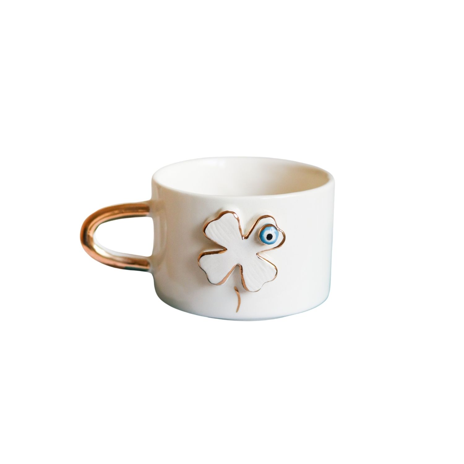 Anatoliacraft Handmade Lucky Clover Ceramic Mug With  Evil Eye