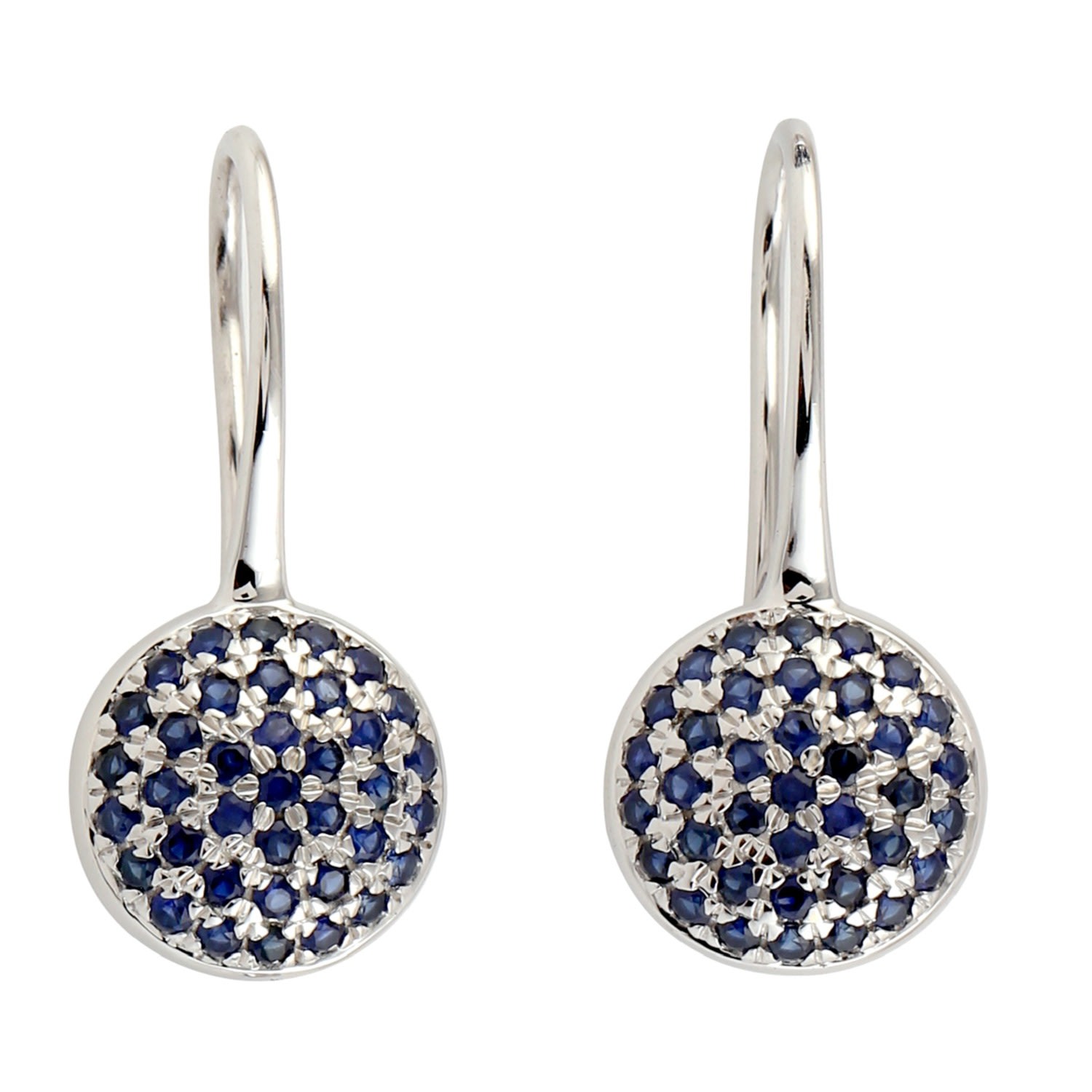 Artisan Women's Blue / White 10k White Gold Ear Hook Earrings With Blue Sapphire