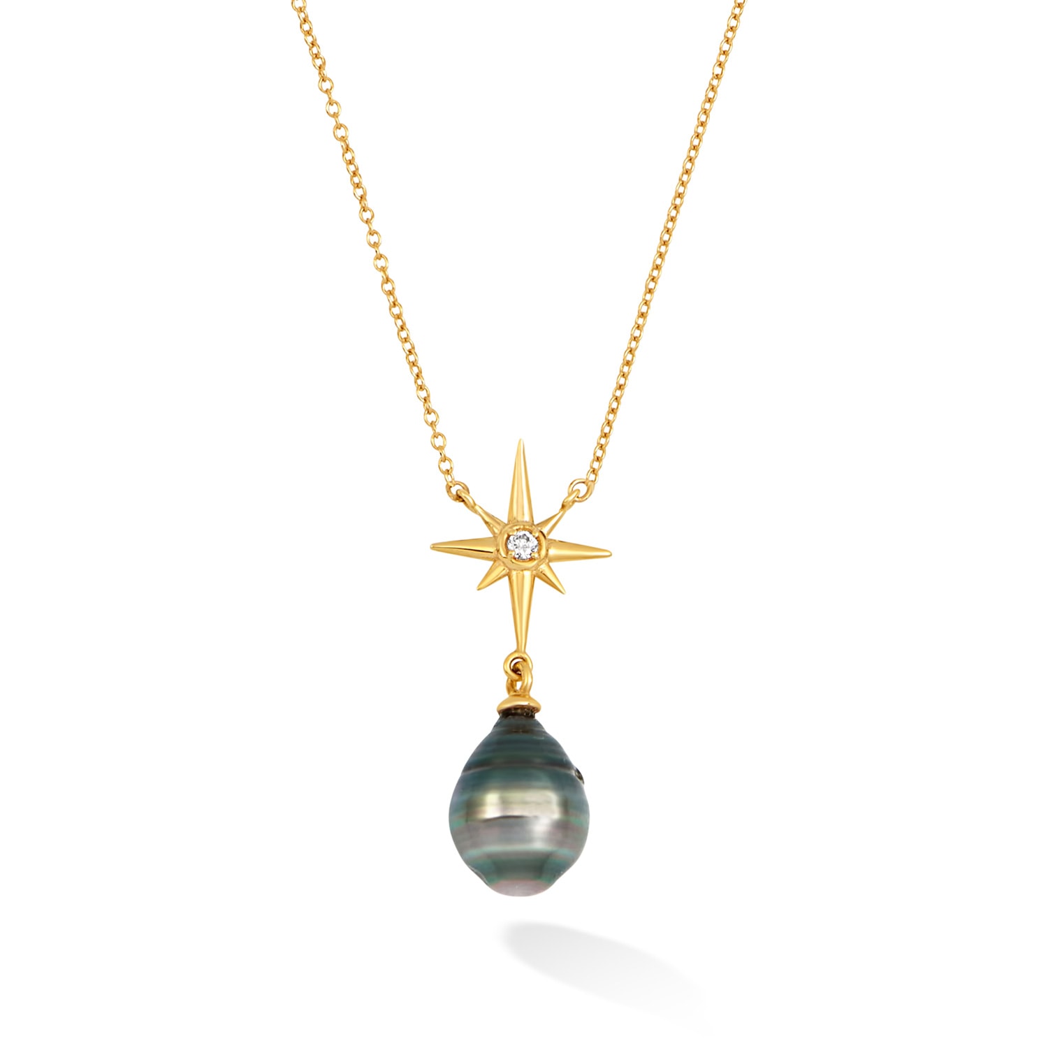 Women’s Fine Gold North Star Pendant With Tahitian Pearl Dower & Hall