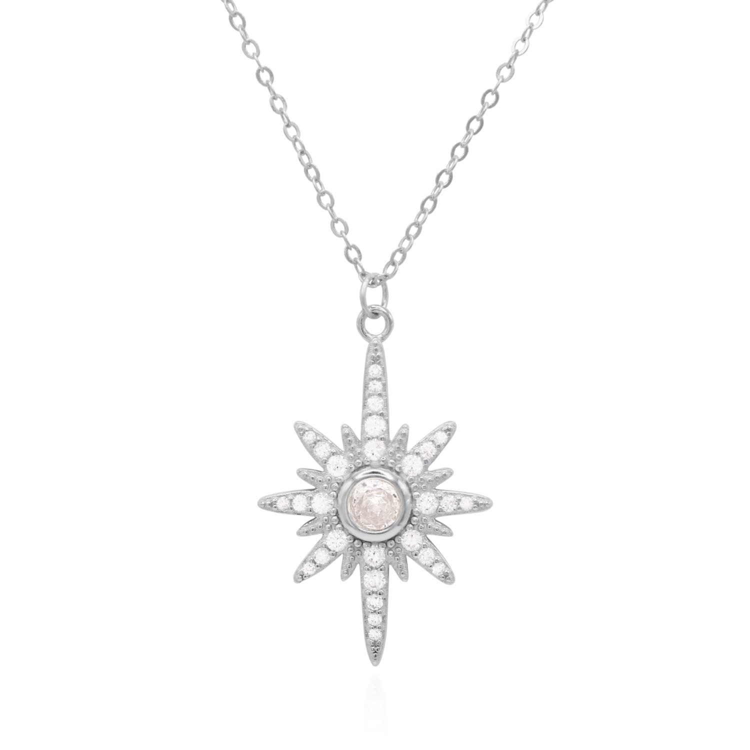 Luna Charles Women's Heidi North Star Birthstone Necklace Silver April