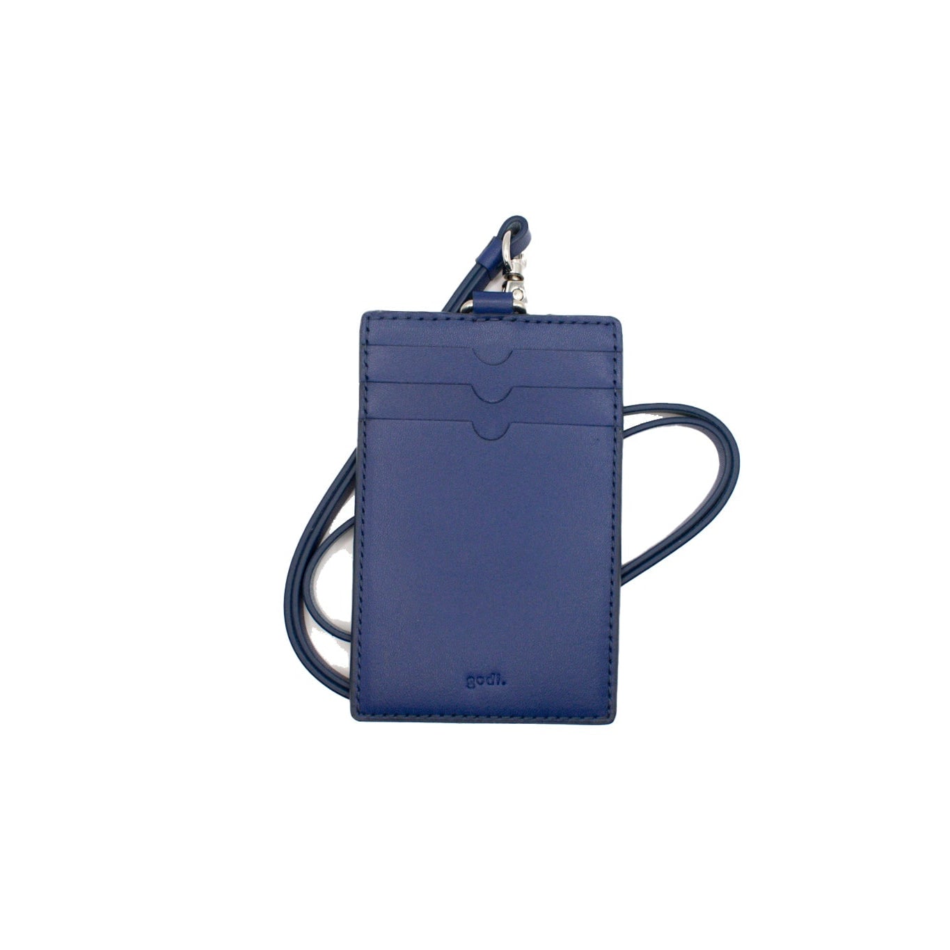 Women's Blue Handmade Leather Strap Lanyard Cardholder In Cobalt – Double-Sided Id & Travel Wallet | Godi.
