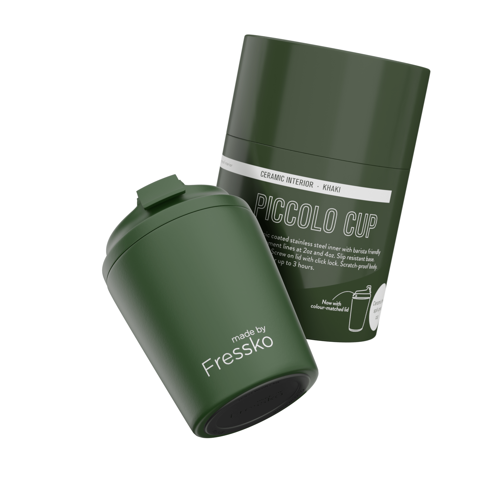 Fressko Green , Piccolo Reusable Coffee Cup, Ceramic, Khaki In Green
