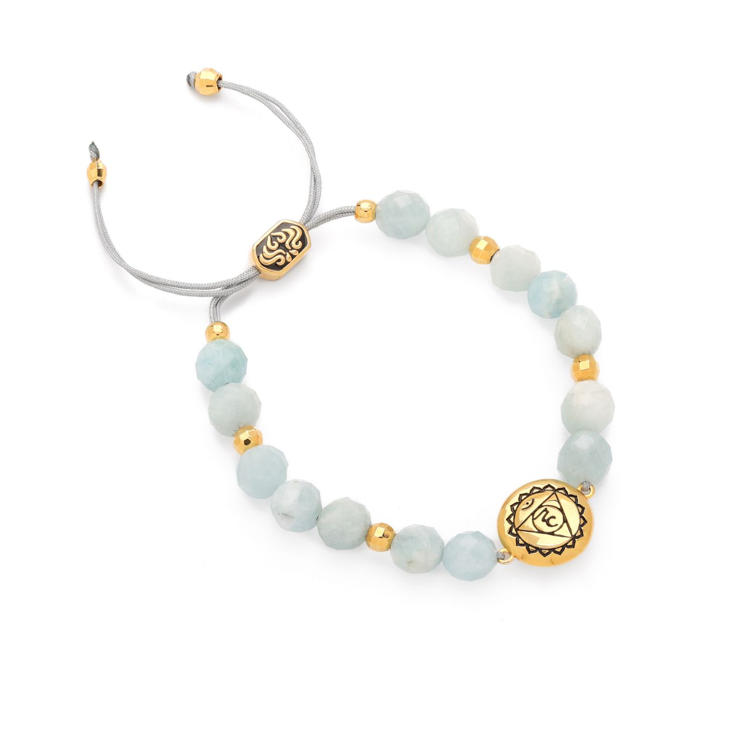 Seven Saints Women's Blue / Gold Throat Chakra Aquamarine Inner Peace And Tranquility Bracelet