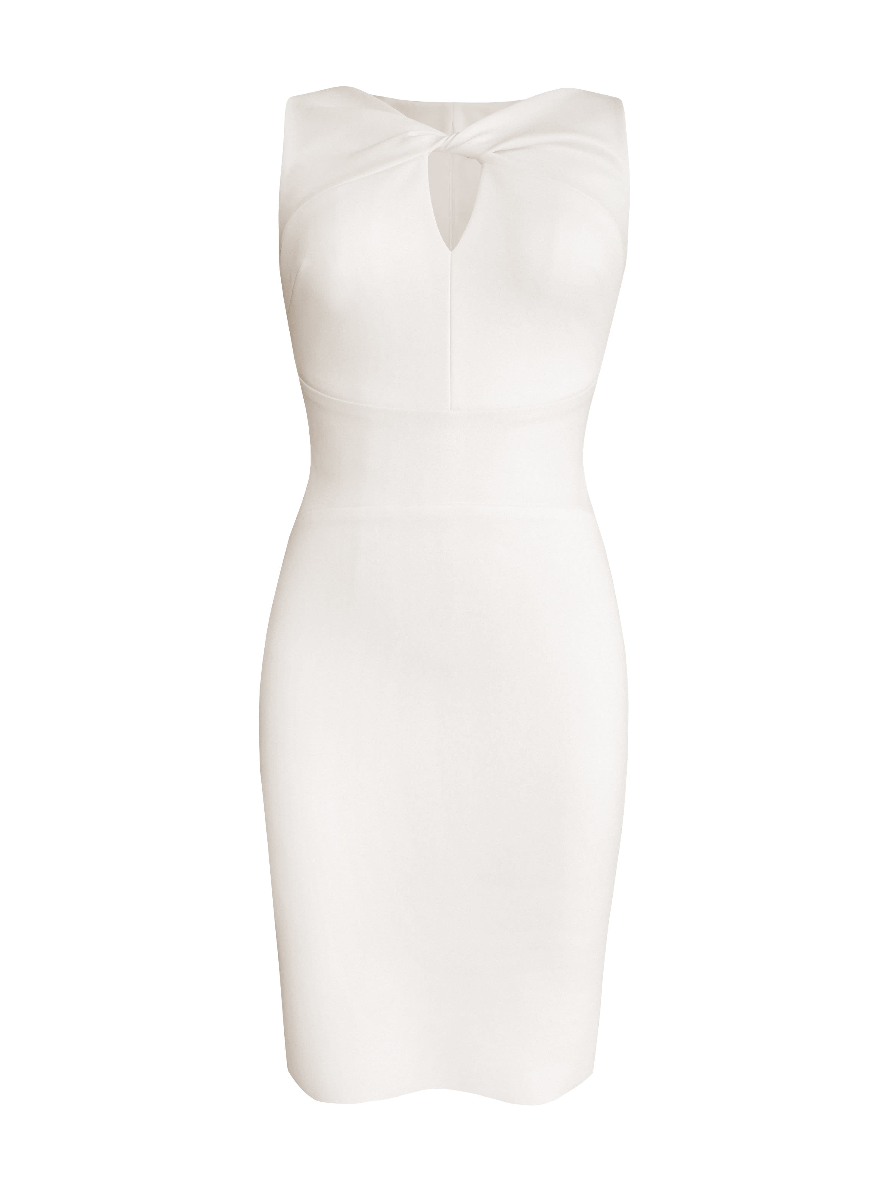 Twisted Neckline Pencil Dress In Off White, L'MOMO