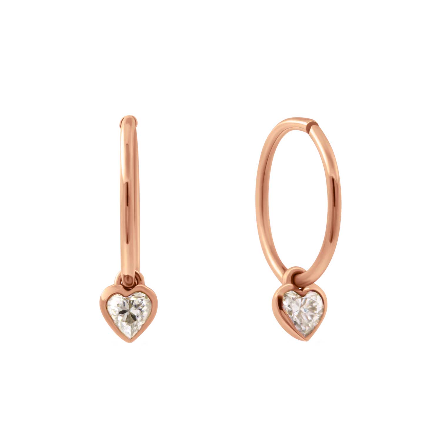 Women’s Diamond Heart Clicker Hoop Earrings - Rose Gold Lee Renee