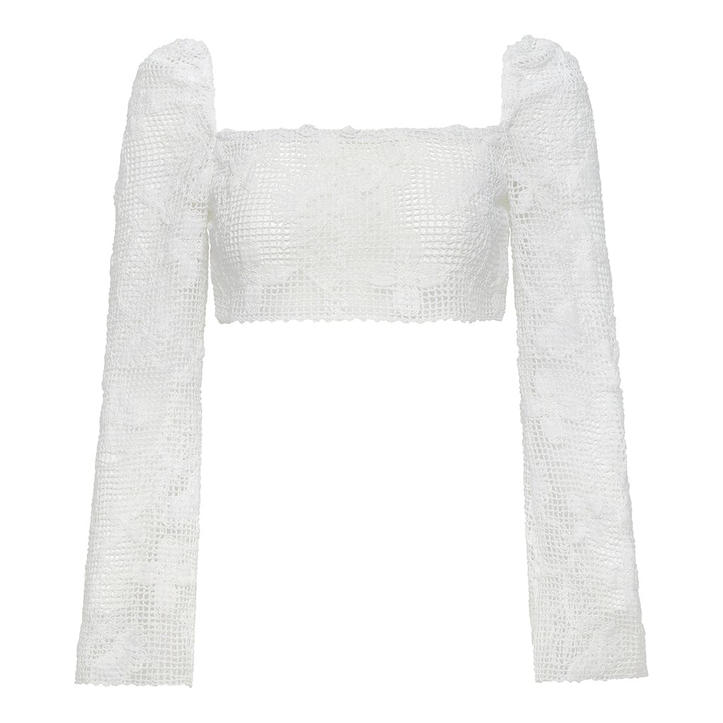 Montce Long Sleeve Lace Crop Top Margarita Floral In White