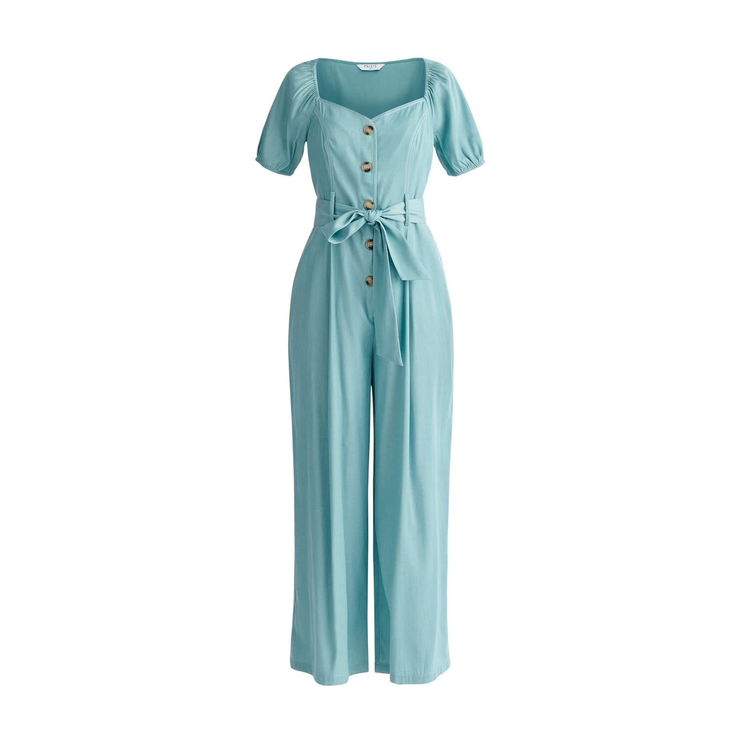 Women’s Blue Puff Sleeve Sweetheart Jumpsuit - Teal Small Paisie