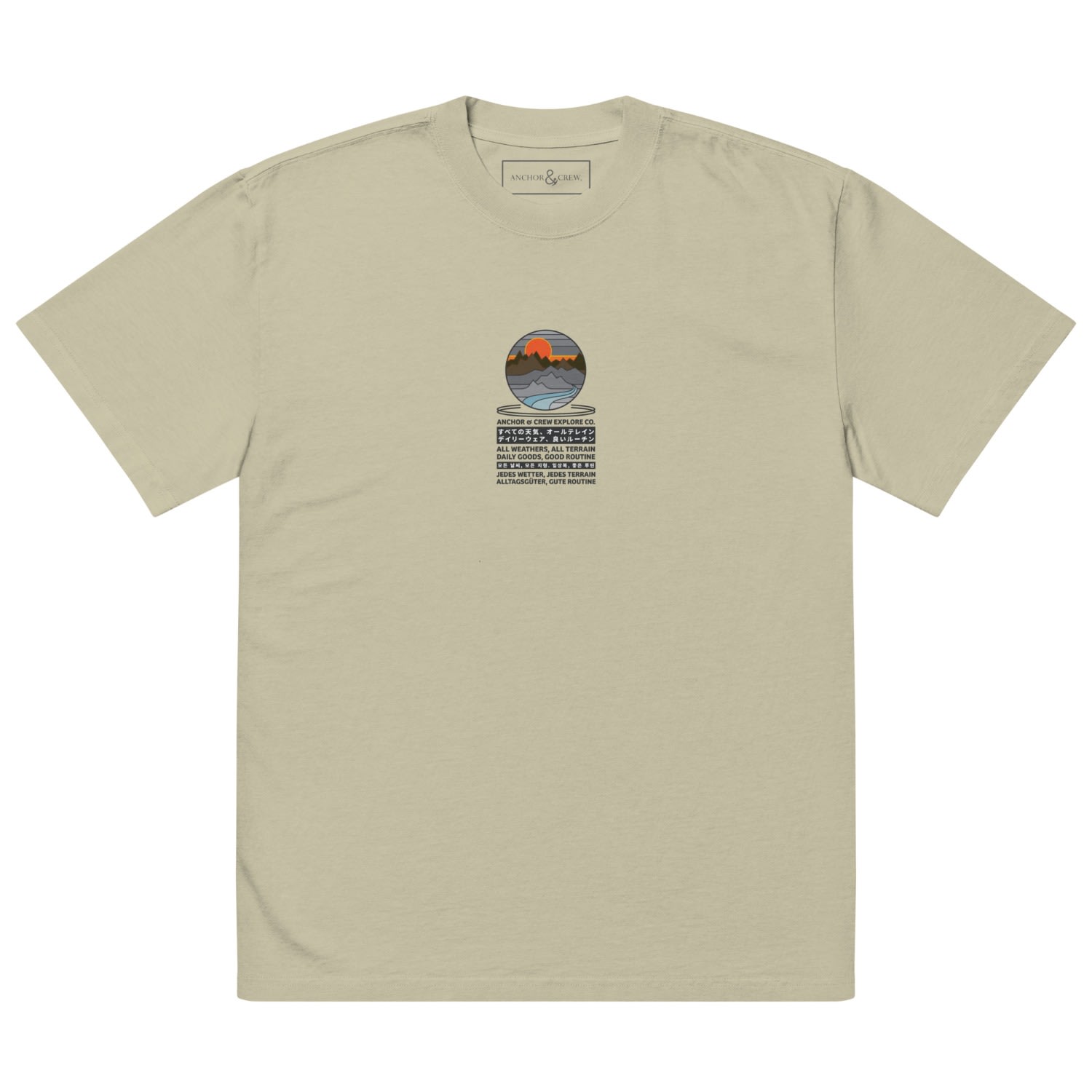 Neutrals Faded Eucalyptus Panoramic Peaks Explore Co. Oversized Cotton T-Shirt