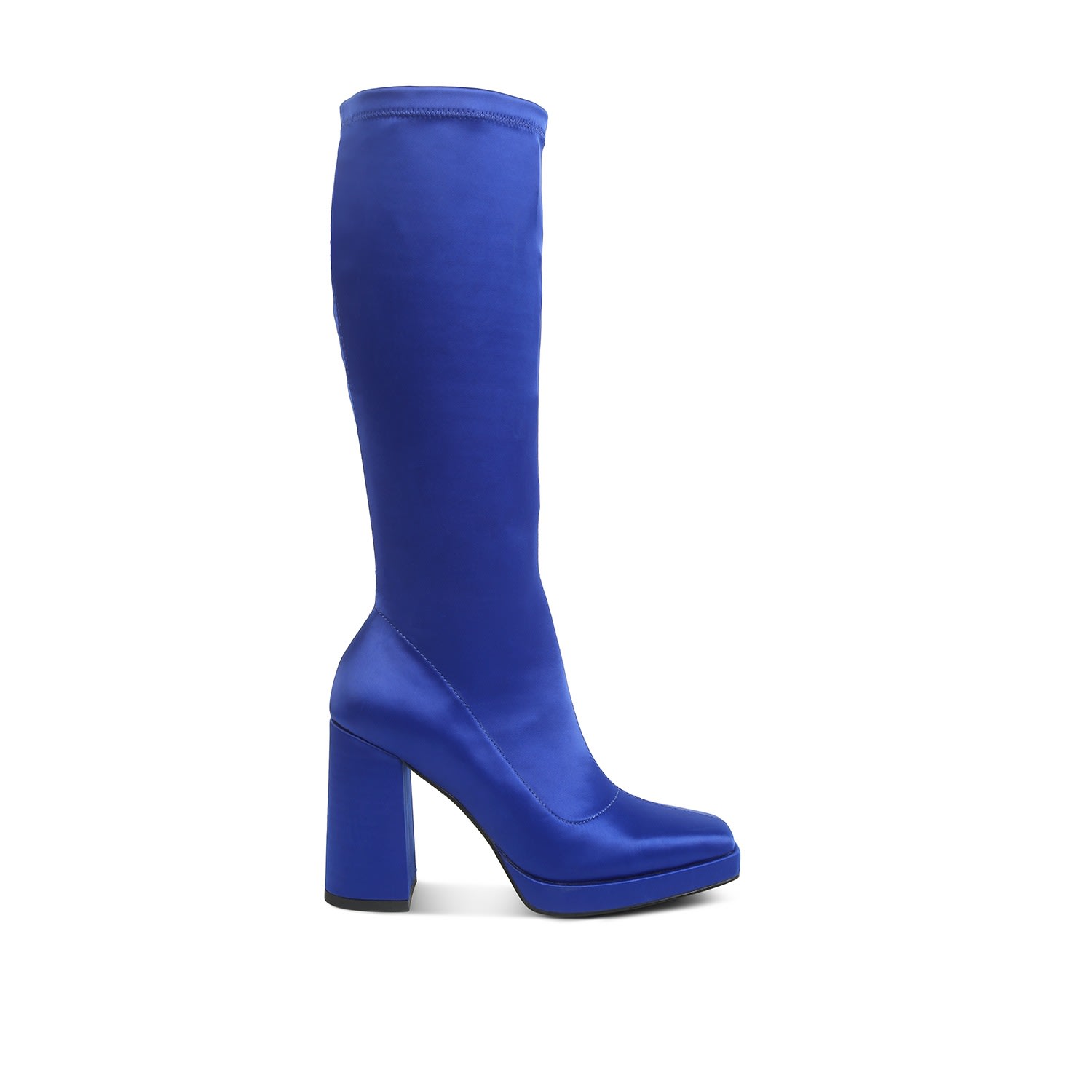 Rag & Co Presto Blue Stretchable Satin Long Boot In Blue