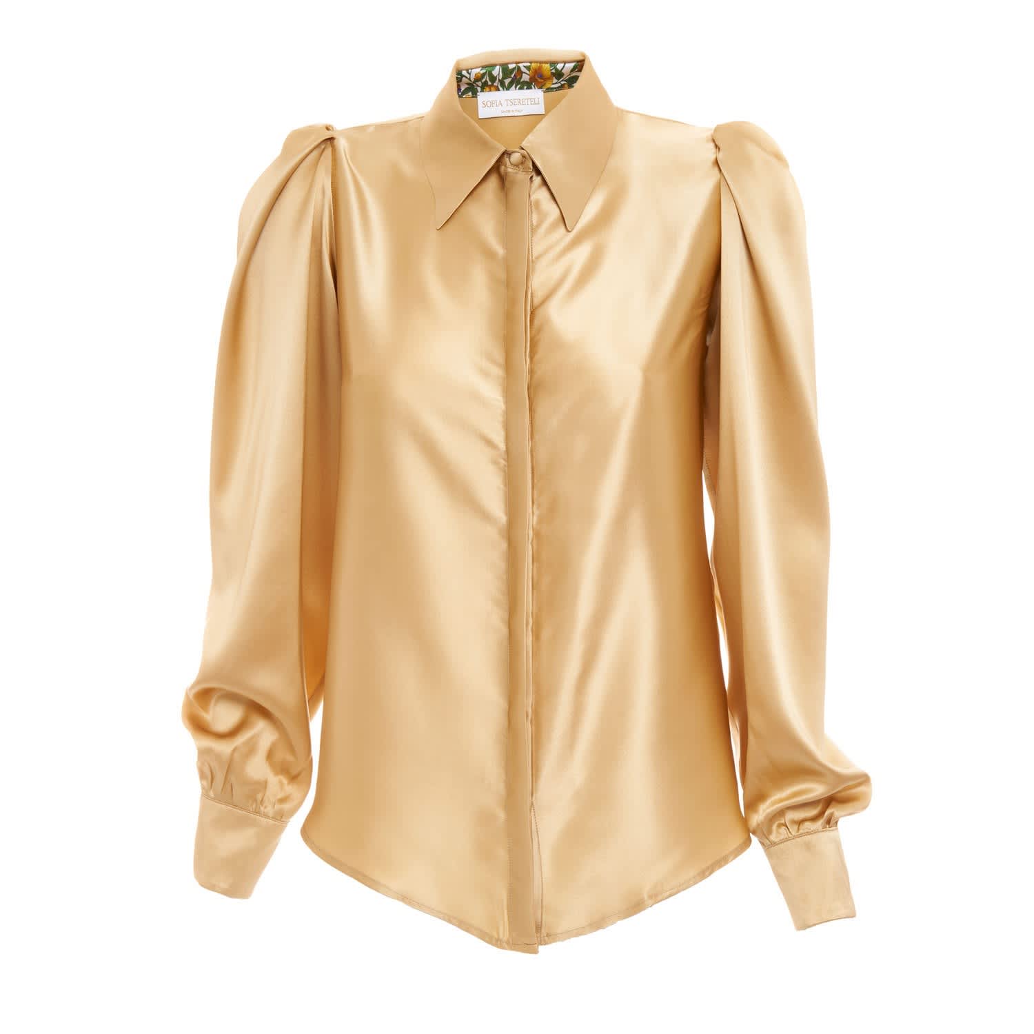 Gold silk satin blouse clearance