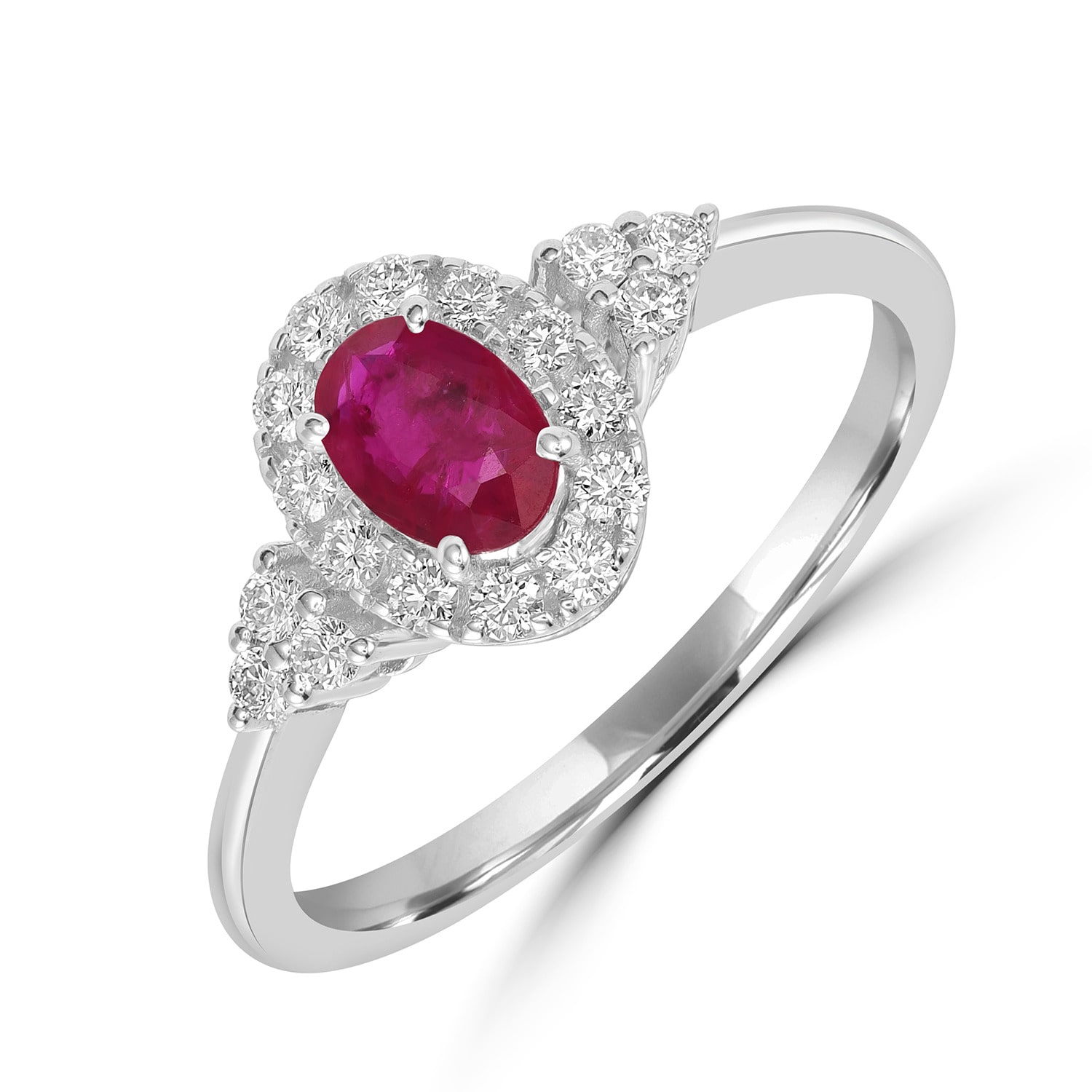 Artisan Women's White / Pink / Purple 18k White Gold Prong Set Ruby & Diamond Cocktail Ring